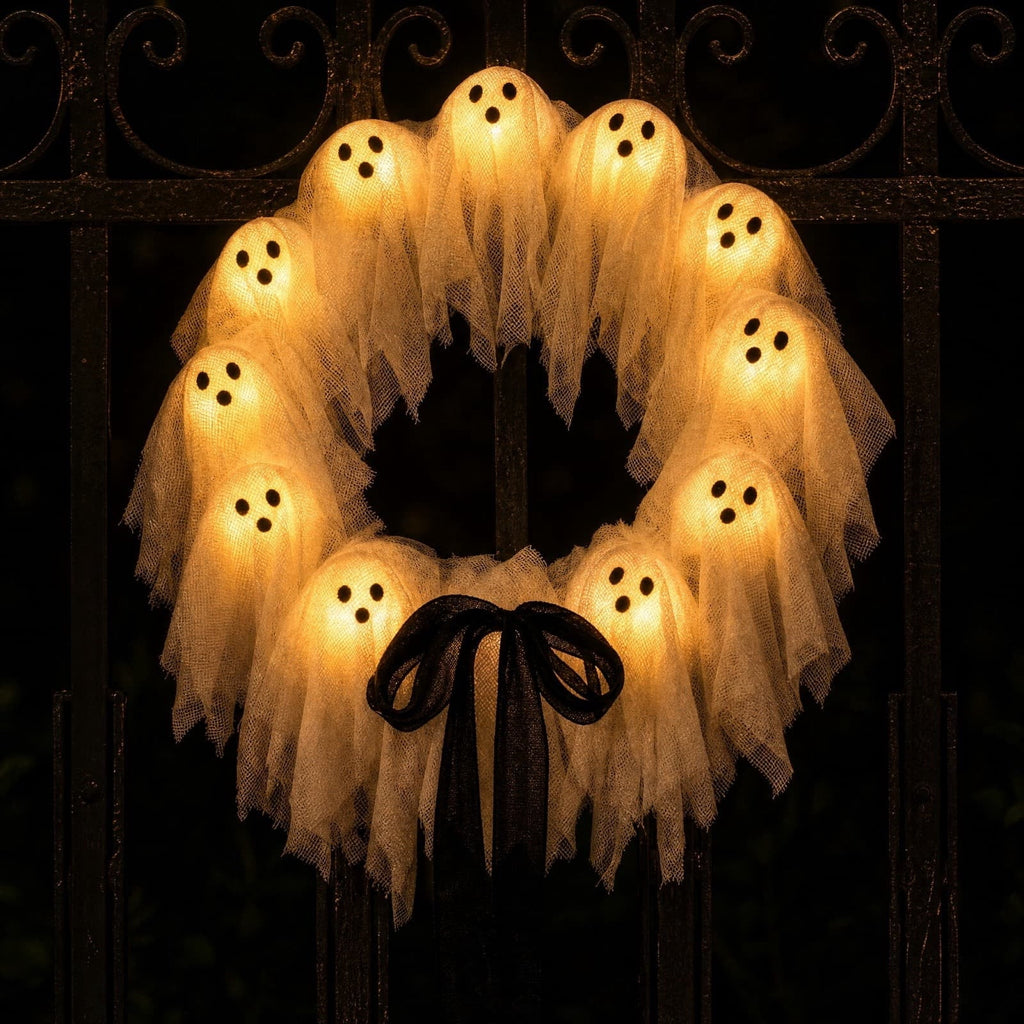 Gcvizuso Halloween Crescent Floral Wreath, Orange Red Rose Hydrangea Fall Front Door Decor for Autumn Harvest Celebration
