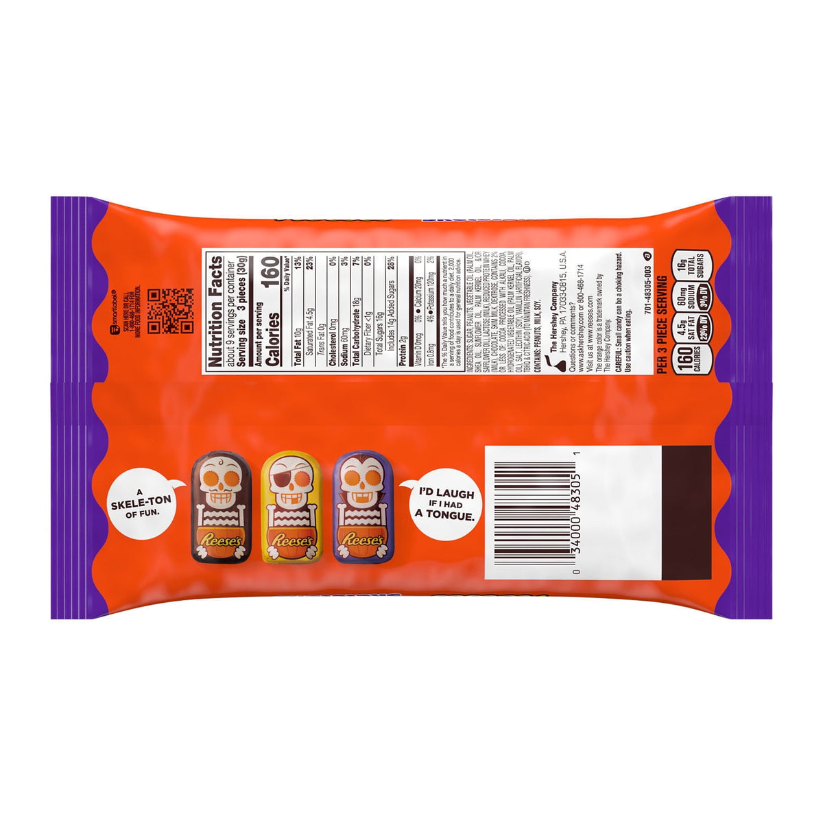 Reese's Chocolate Peanut Butter Creme Skeletons Halloween Candy, Bag 9.1 oz