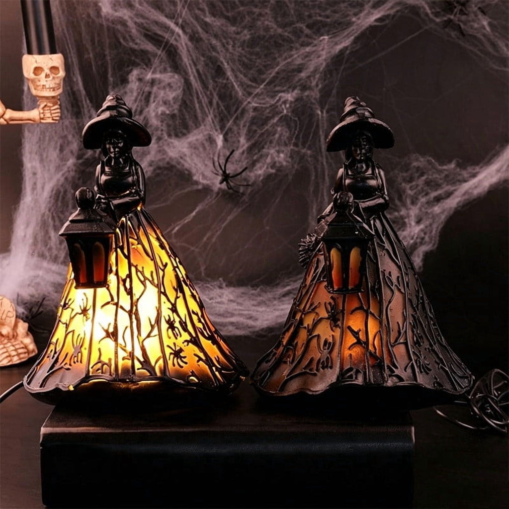 Halloween Witch Lamp,Stained Gothic Witch Hat Led Lamp for Stained Glass Inspired, Spooky Decorative Standing Night Light,Unique Halloween Party Lighting Decorations Door for Indoor