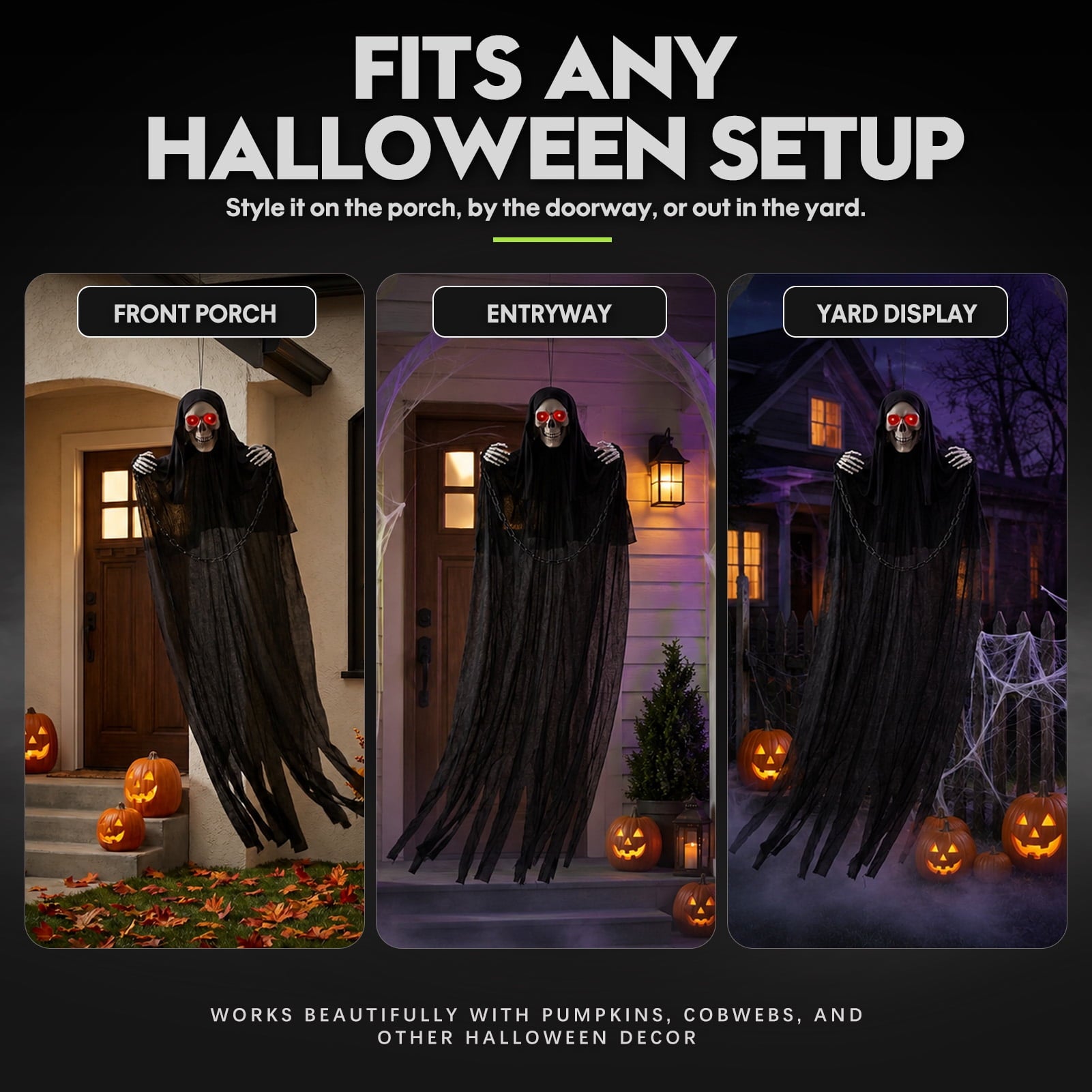 Ayieyill Halloween Grim Reaper 6ft Hanging Ghost Skeleton Decorations, Spooky Halloween Decor for Yard Haunted House Party Outdoor
