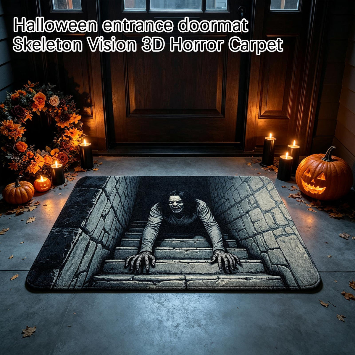 Halloween Decorations-Halloween 3D Scary skeleton Doormat,Creepy Monster Visual Illusion Entryway Rug,Non Slip Rubber Back Rug for Porch Hallway Indoor Outdoor Rug Home Decor