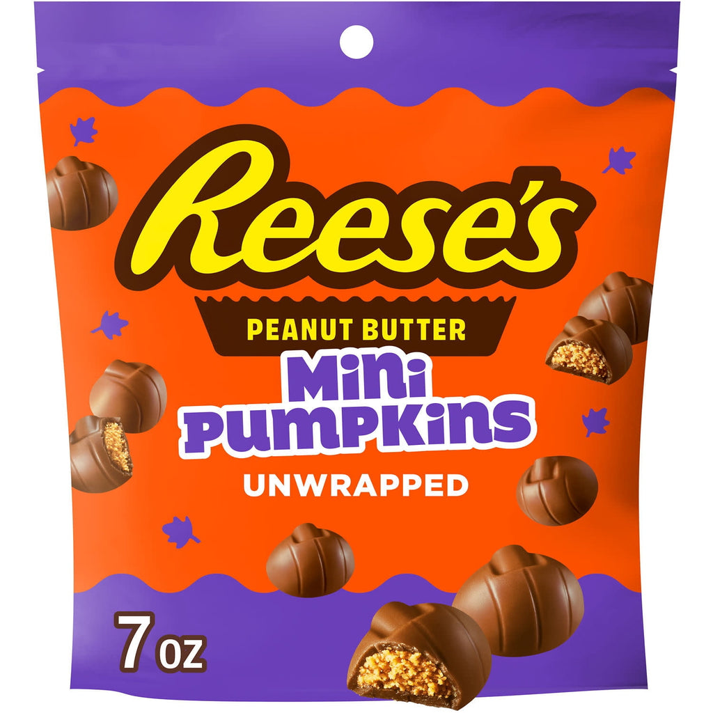 Reese's Unwrapped Chocolate Peanut Butter Creme Mini Pumpkins, Halloween Candy Bag, 7 oz