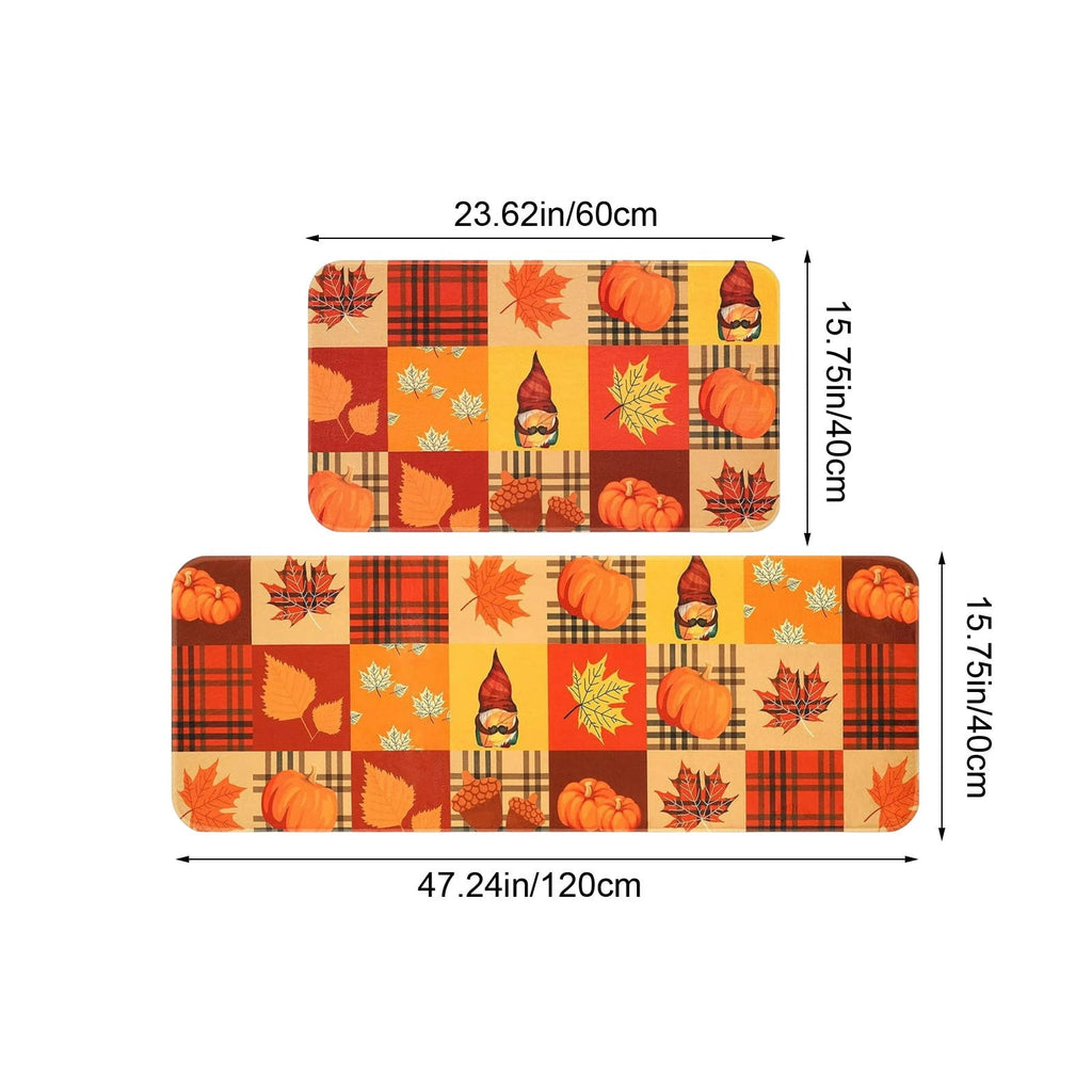 HOARBOEG Fall Pumpkin Maple Leaf Floor Mat 2-Piece Set - Non-Slip Halloween Thanksgiving Decorative Rug for Bathroom, Kitchen, Porch, Entrance, Polyester Foot Mats, Easy Clean Indoor/Outdoor
