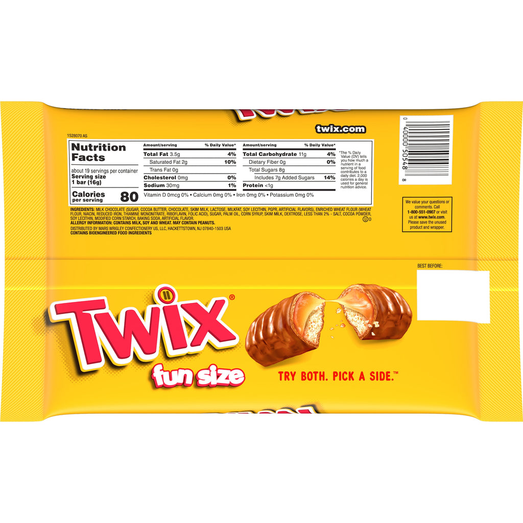 Twix Caramel Cookie Chocolate Bars, Fun Size, 10.83 oz Bag