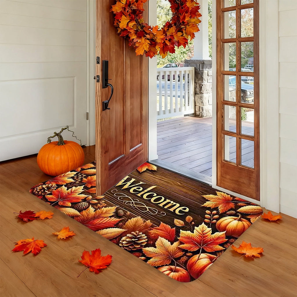 JoyMoreHome Fall Welcome Mat, 20x32 Inch Maple Leaves Door Mats, Decorative Indoor Outdoor Non Slip Entryway Rug, Halloween Thanksgiving Doormat Decor