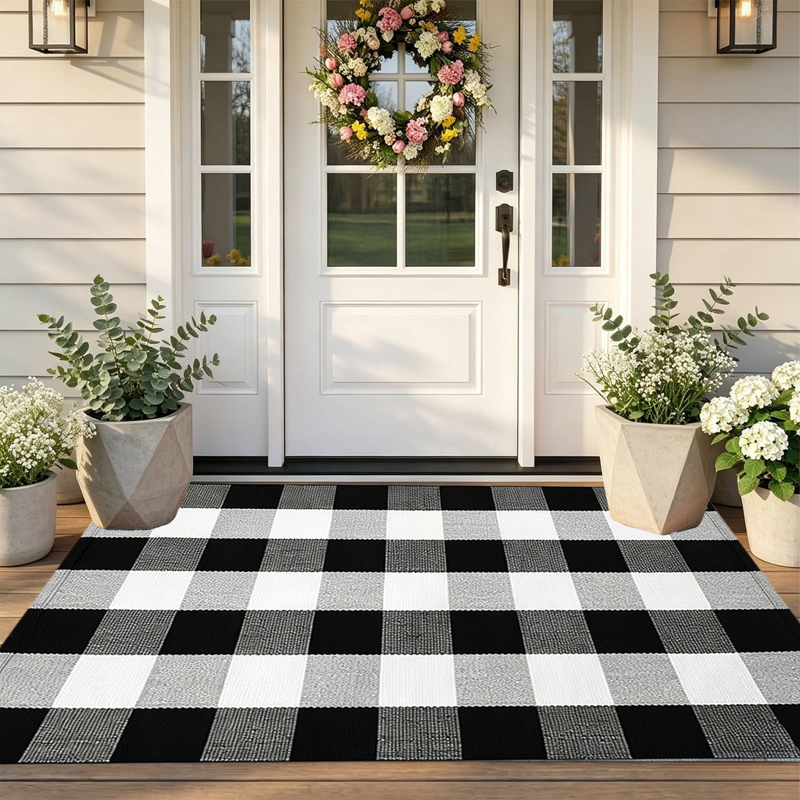 Dpityserensio Halloween Doormat Black Bat and Moon with Striped Border Non-Slip Washable Indoor Outdoor Rug, Vintage Fall Decor