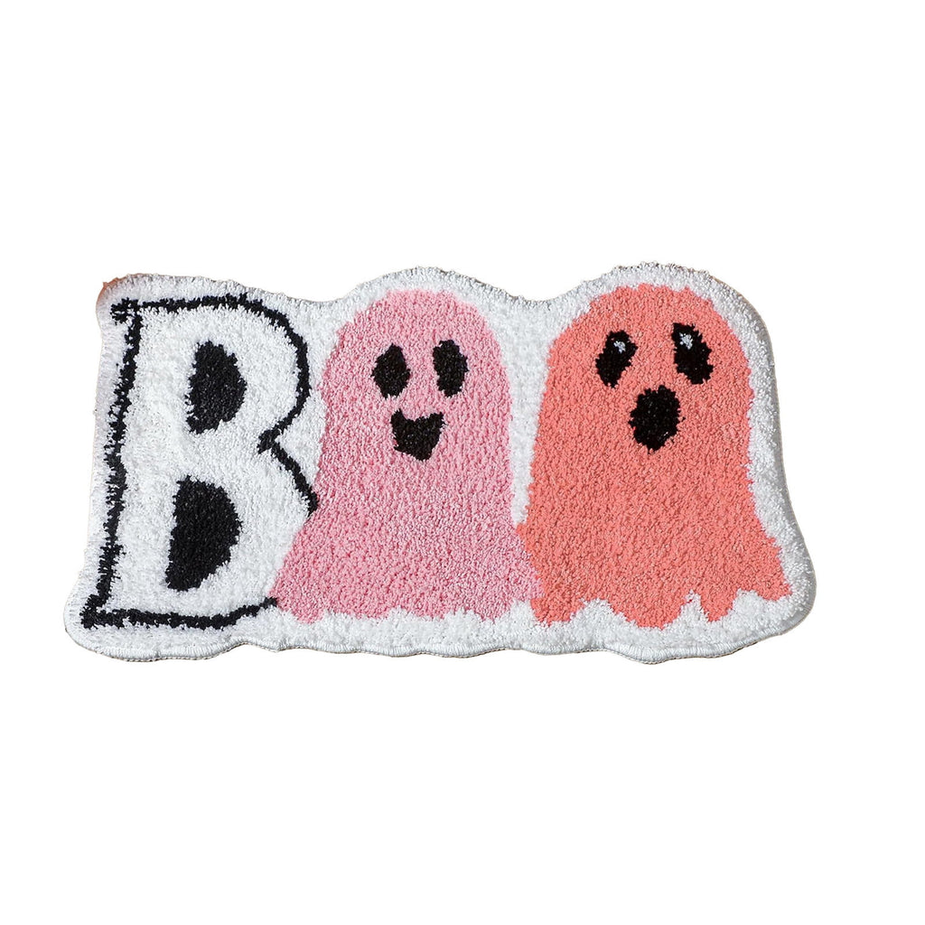 Halloween Door Mat Outdoor Boo Ghost Welcome Doormats for Front Door Non Slip Ghost Floor Mat Black White Stripe Halloween Rug for Entryway Front Porch Outside Decor