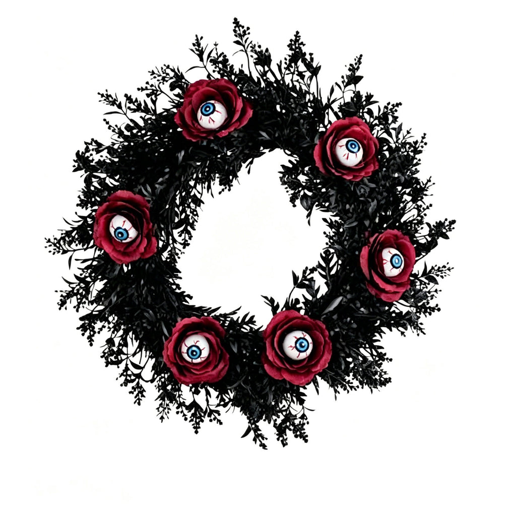 Gcvizuso Halloween Crescent Floral Wreath, Orange Red Rose Hydrangea Fall Front Door Decor for Autumn Harvest Celebration