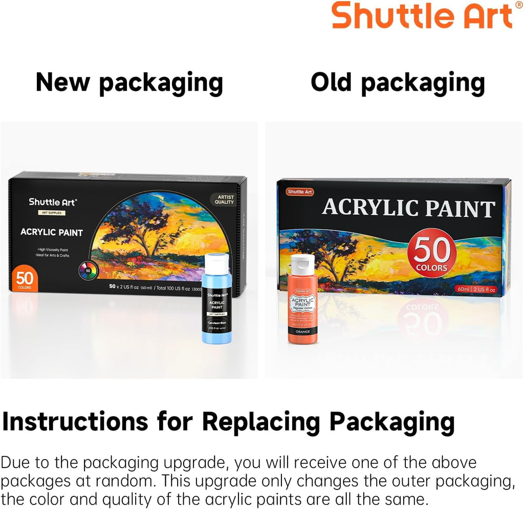 Shuttle Art Acrylic Paint Set, 36 Colors Acrylic Paint with Brushes & Palette, 2oz Bottles, Rich Pigments Non-toxic Paint for Artists Adults, Art Supplies for Canvas Rock Ceramic Wood Painting