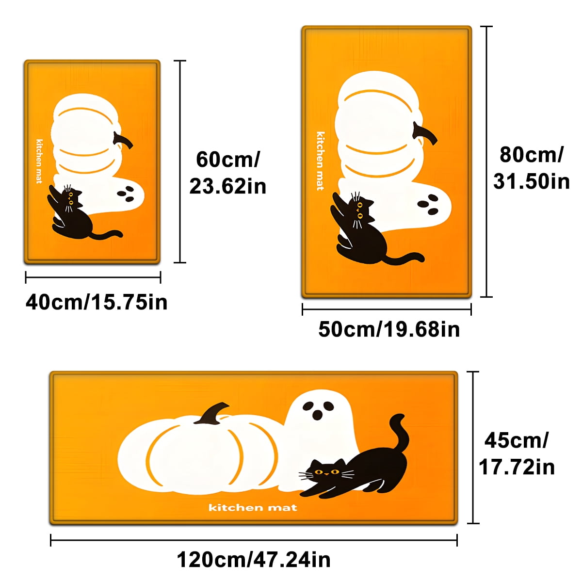YIMEIS Halloween White Pumpkin Multi-purpose 3-Piece Flannel Mat and Kitchen Rugs,Soft Non-slip for Home Bedroom Bathroom