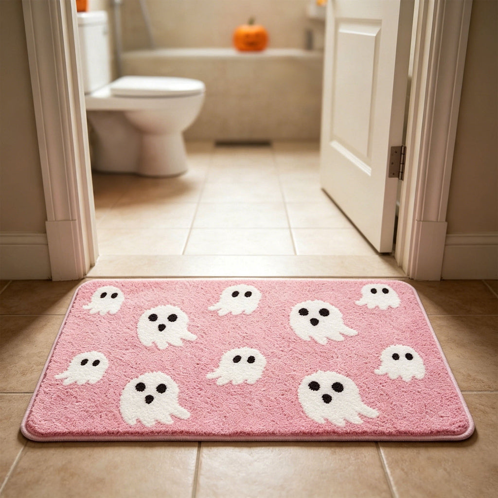 Halloween Heart Print Doormat 60x40cm, Black Orange Spooky Entry Mat for Front Door, Non-Slip Indoor Outdoor Rug