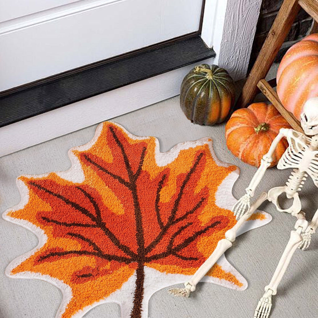 Fall Area Rug Maple Leaf Pumpkin Imitation Wool Mat 27.56x27.56in Polyester Skidproof & Soft for Living Room Bedroom Entryway Fall Doormat by MPOISVA