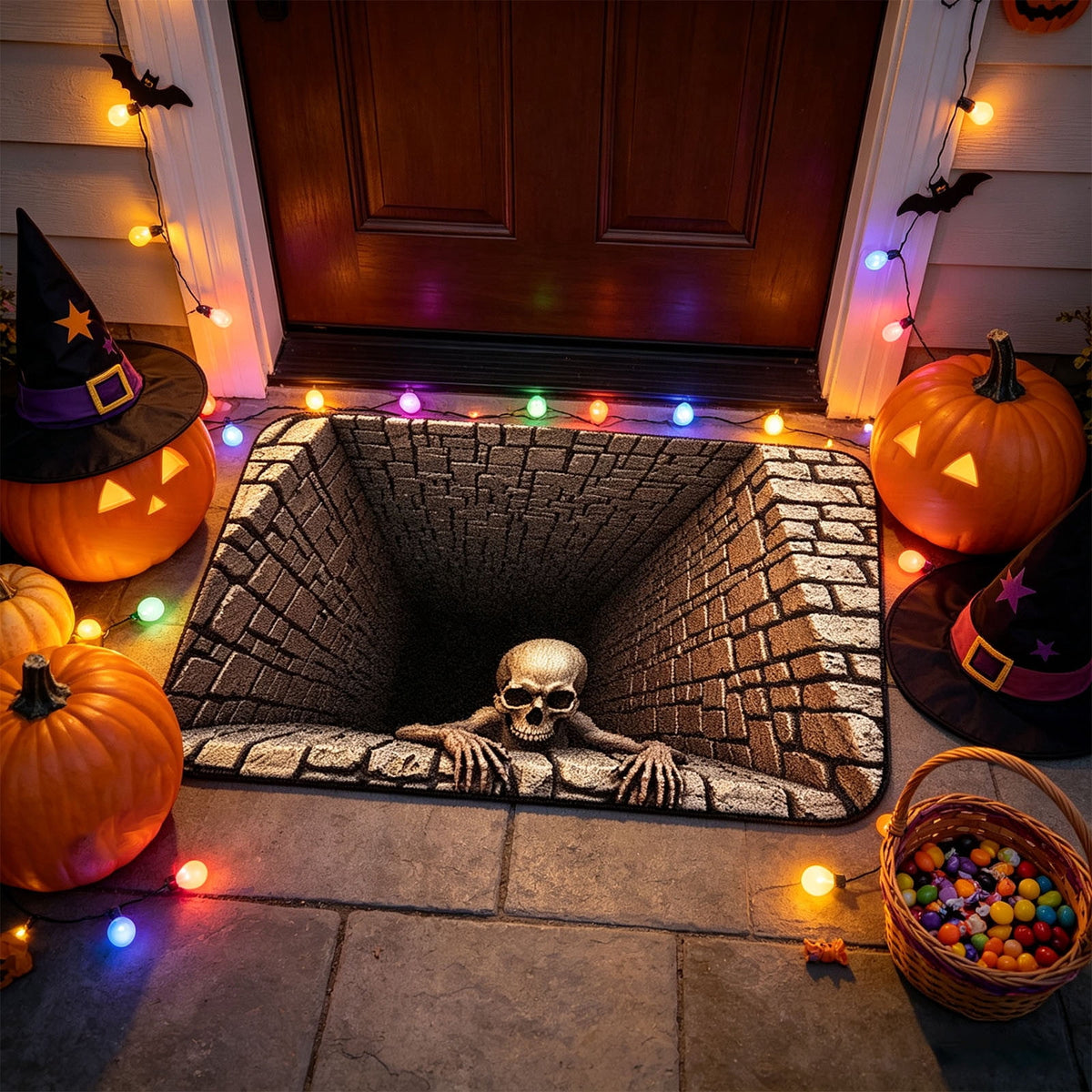 STIJGGN Halloween Ghost Boo Checkered Coir Rug, 23"×15" Fall Outdoor Front Door Decor Mat, Washable Hand-Woven Rug for Layered Doormat, Autumn Halloween Thanksgiving Carpet for Porch, Entryway