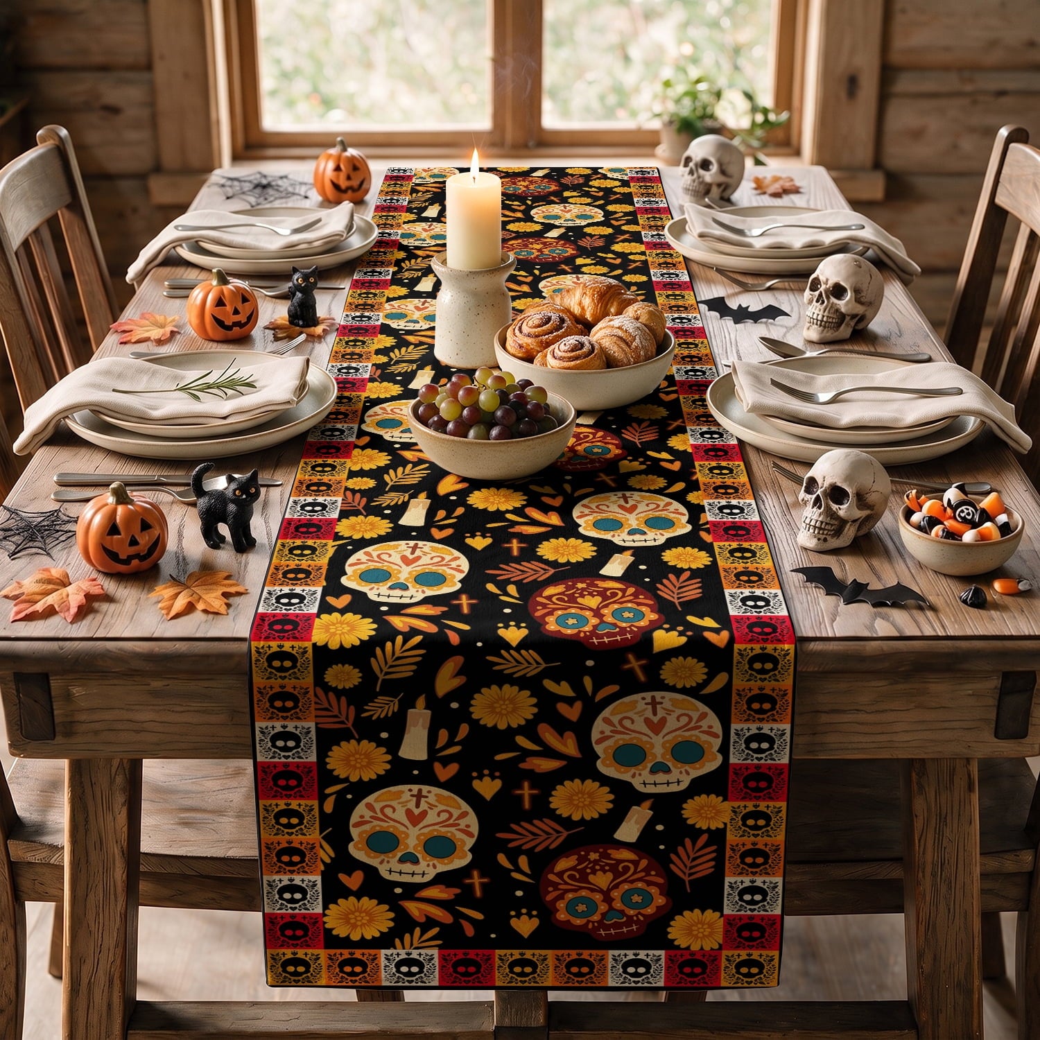 Sm:)e Halloween Table Runner Ghost Pumpkin 13x72 Inch, Halloween Party Kitchen Dining Indoor Outdoor Decorations,Orange