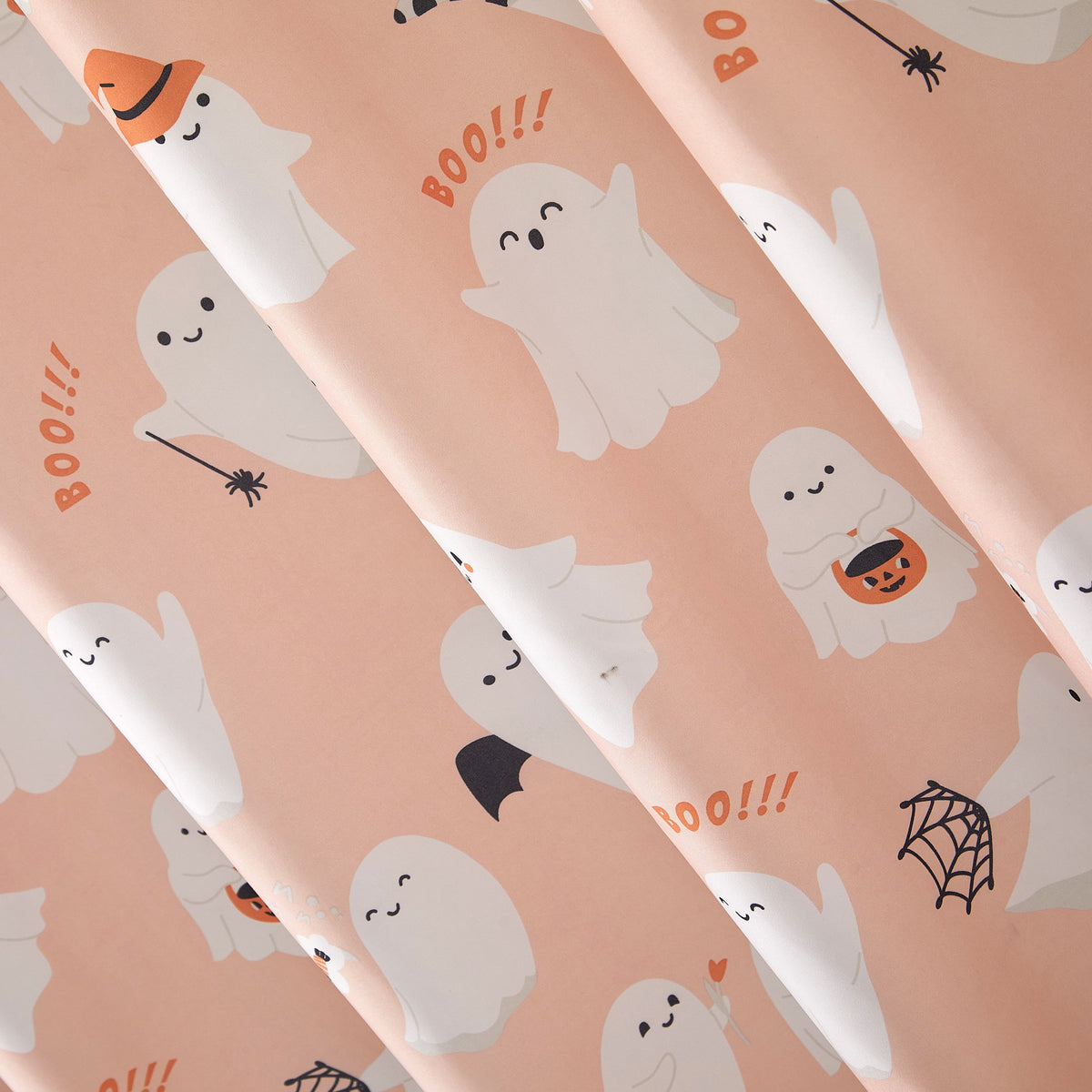 Way To Celebrate 13-Piece Cute Ghost Shower Curtain Set with 12 Hooks, Pink