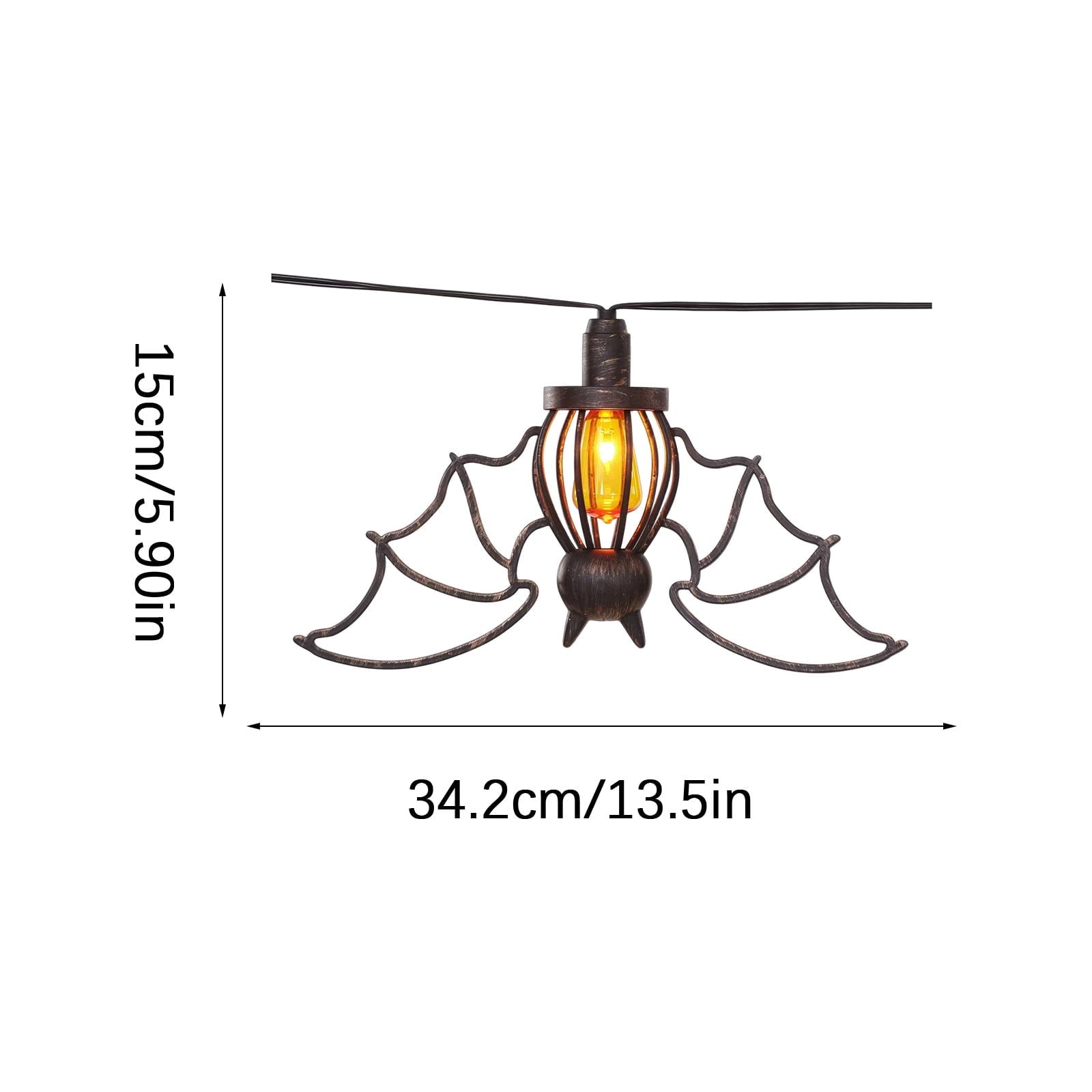 2026 New Halloween Hanging Bat Flame Lights, Vintage Metal Frame Lantern with Warm Amber Edison Bulb, Indoor Outdoor String Light Decor for Porch Patio Room