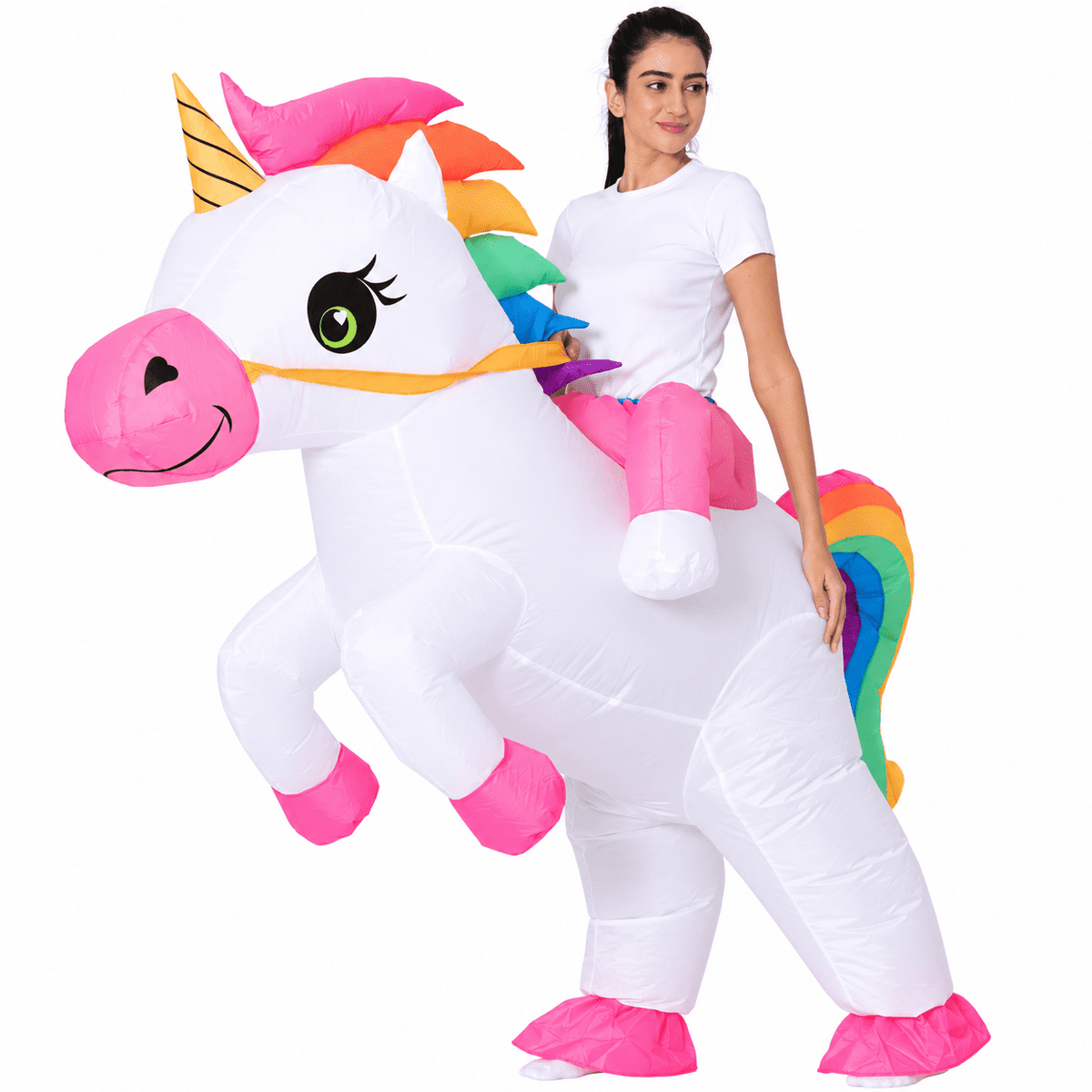 Inflatable Unicorn Costume for Adults, Funny Ride On Blow Up Costume for Men Women, Halloween Party Cosplay Outfit