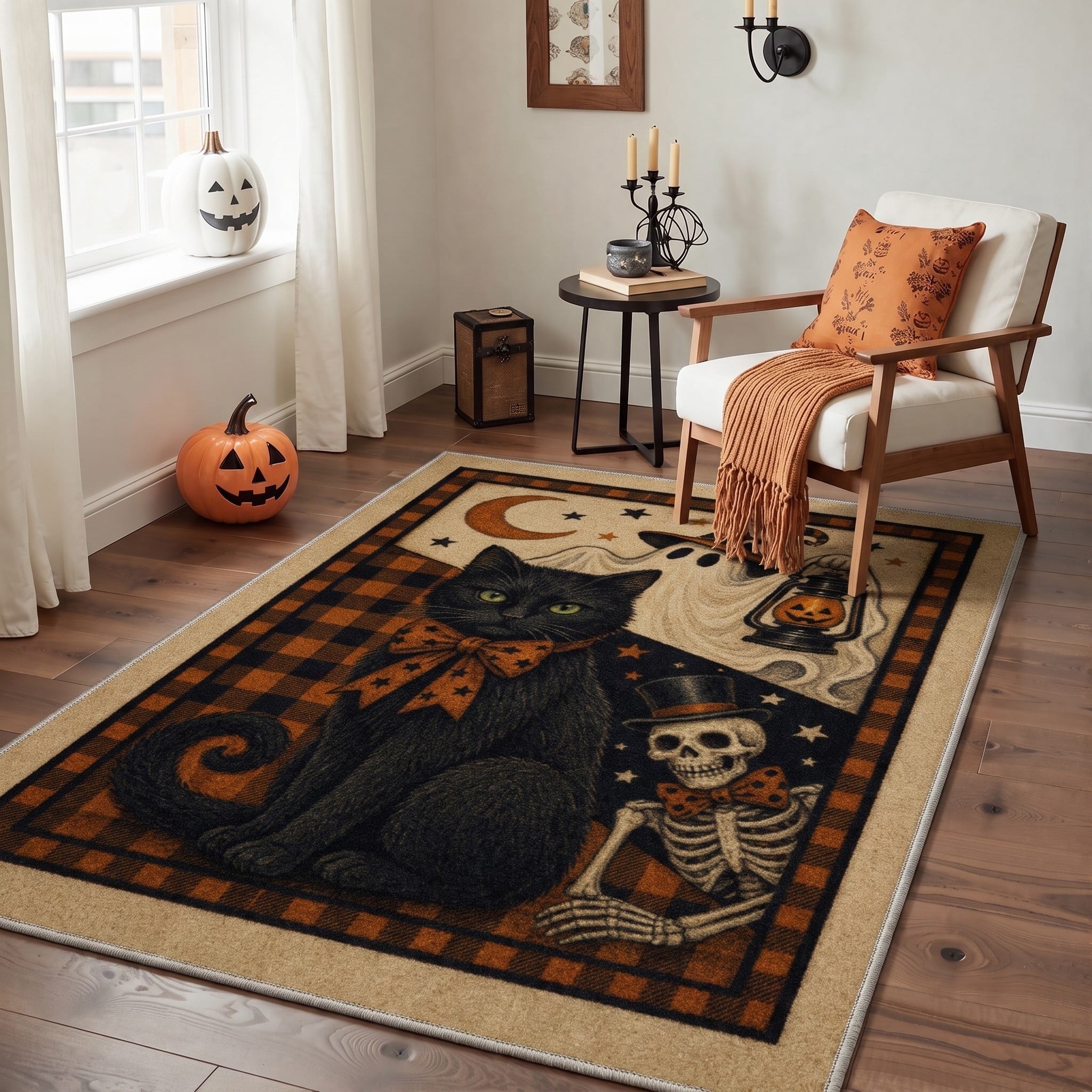 GENIMO 2'x3' Halloween Doormat, Washable Non Slip Soft Farmhouse Pumpkin Outdoor Door Mat for Front Door Covered Porch Patio Entryway, Smoky Amber