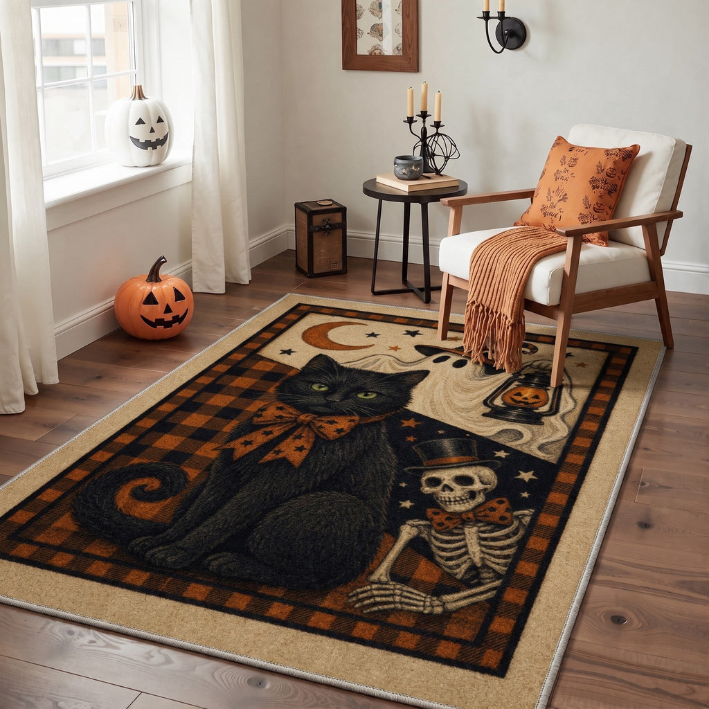 GENIMO 2'x7' Halloween Runner Rug, Washable Non Slip Soft Gothic Raven Indoor Outdoor Hallway Runner for Porch Patio Kitchen Entryway, Rust Orange