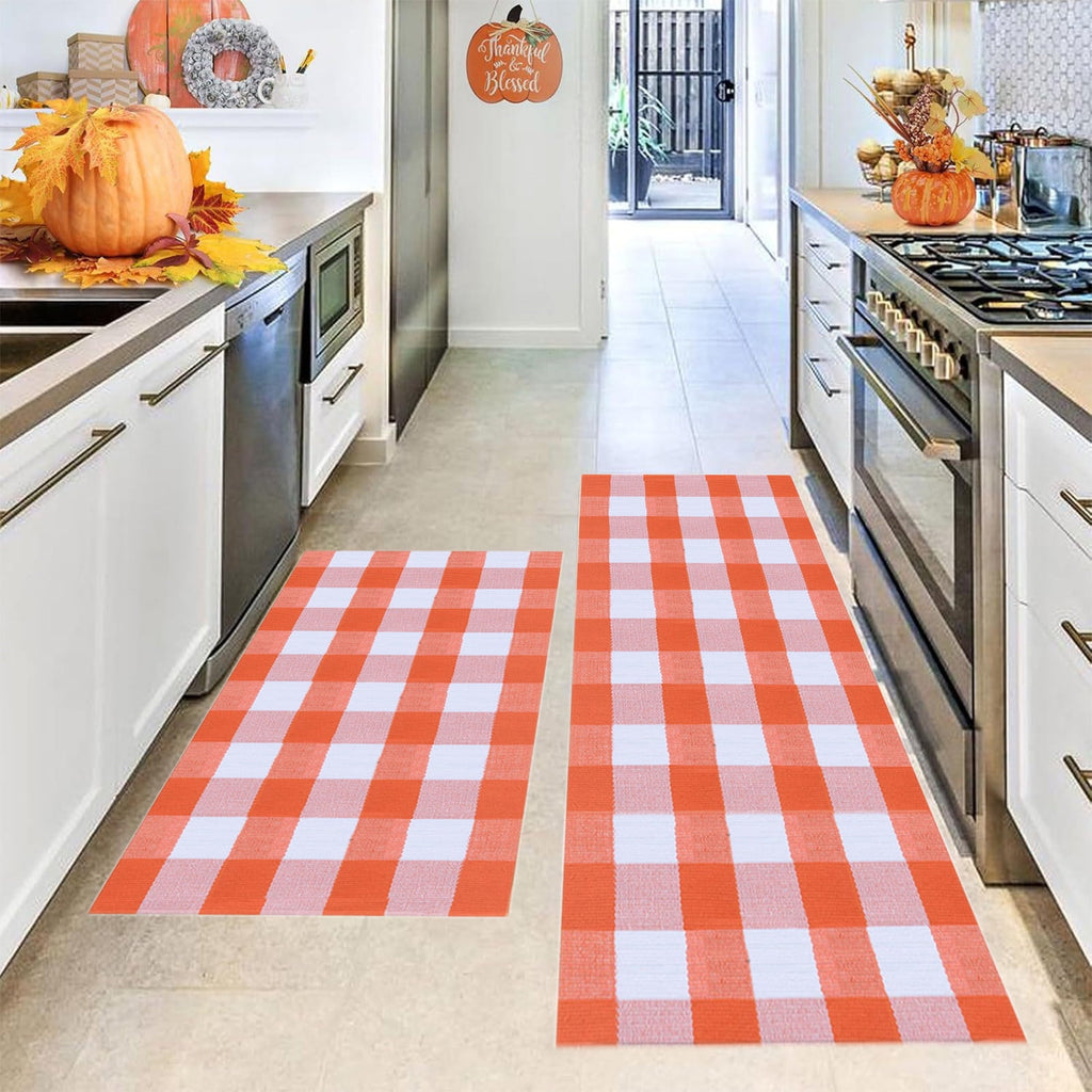 JLFNYA Halloween Rug,15.7*24inch Checkered Rug,Rug Halloween Fall Door Mat Cotton Washable Area Rugs Door Mat Outdoor Entrance for Front Porch Entryway Fall Farmhouse