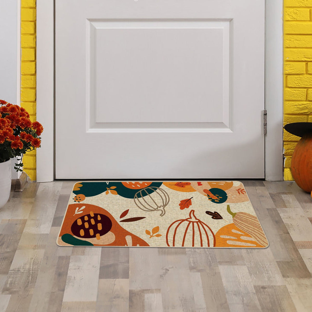 JOGZMZ Halloween Floor Mat Home Entrance Thanksgiving Pumpkin Thick Foot Mat Crystal Velvet Floor Mat 16×24 in
