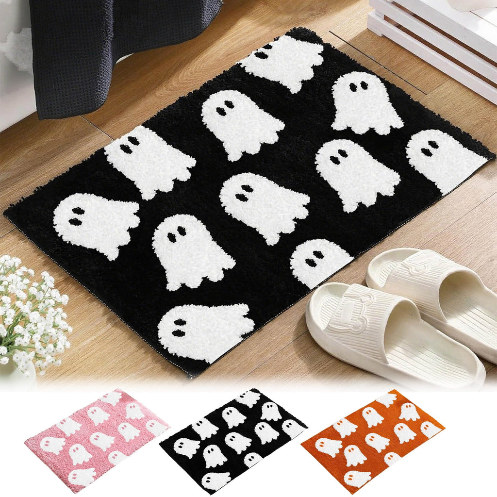 HHBEAUTY Pink Ghost Bath Mat Soft Halloween Bathroom Rug Non Slip Cute Spooky Ghost Bathroom Decoration Shaggy Plush Microfiber Rug Halloween Decor for Home Bedroom Shower Floor, 15.75 x 23.62"