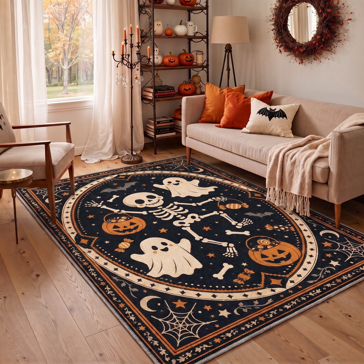 GENIMO 2'x7' Halloween Runner Rug, Washable Non Slip Soft Vintage Witch Indoor Outdoor Hallway Runner for Porch Patio Kitchen Entryway, Retro Sepia