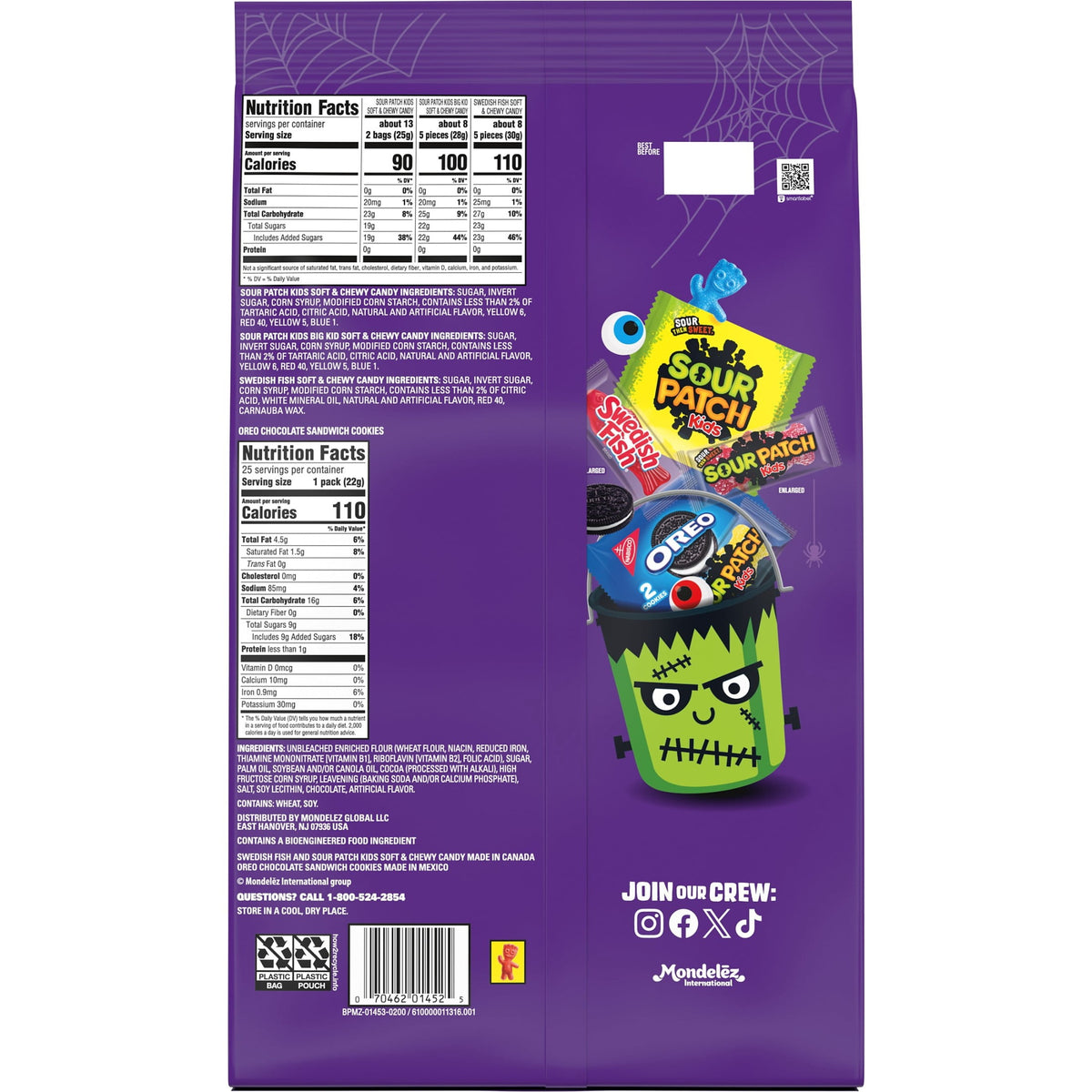 SOUR PATCH KIDS, SWEDISH FISH, and OREO Cookie & Candy Variety Pack, 130 Bags, Bulk Candy