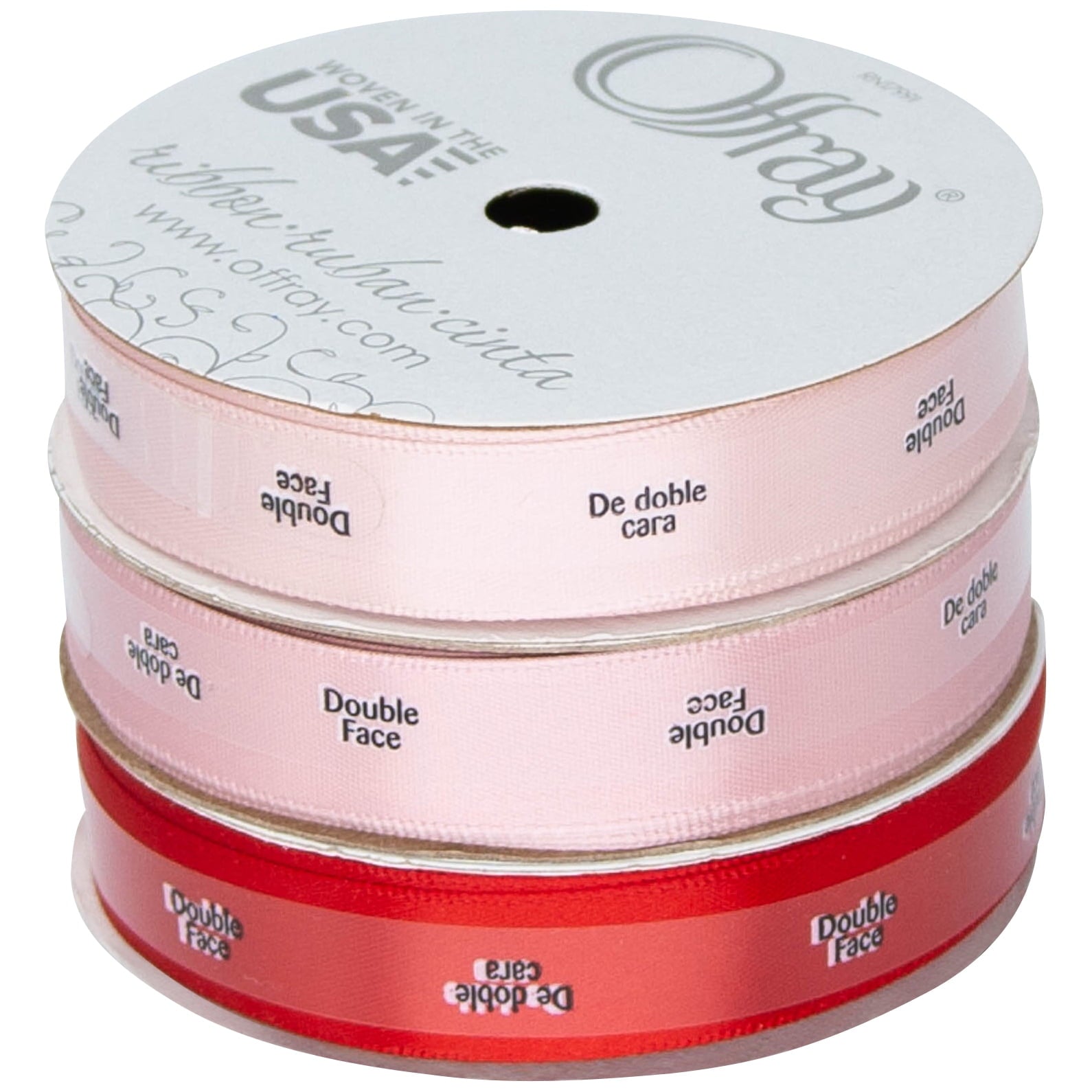 (3 pack) Offray Ribbon, Pink 5/8 inch Double Face Satin Ribbon for Sewing, Crafts, and Wedding, 18 feet, 1 Each
