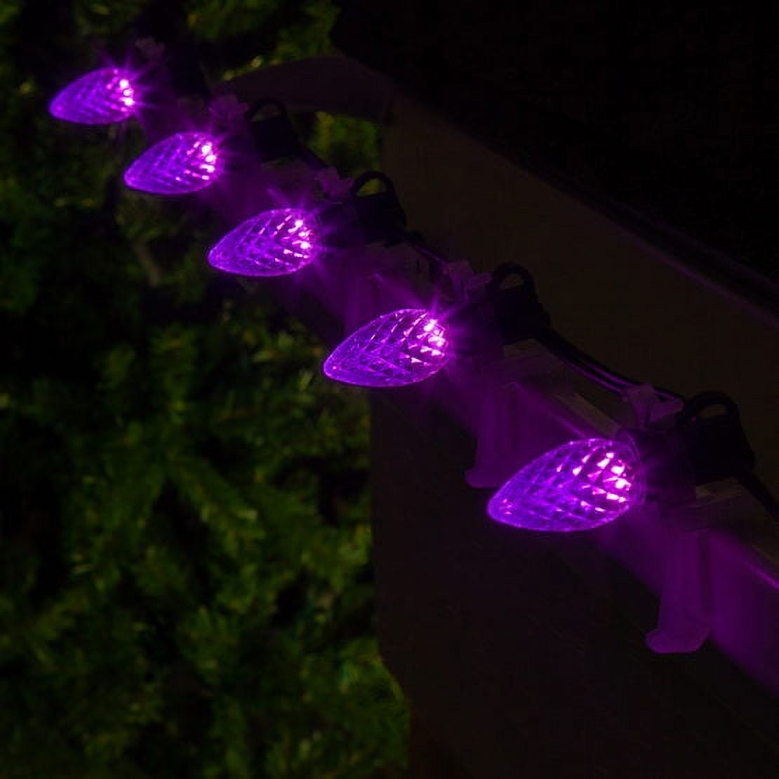 50 OptiCore LED Purple and Orange C7 String Lights with Shatterproof Bulbs for Halloween Displays Party Decoration, 50ft, Indoor Outdoor Black Wire