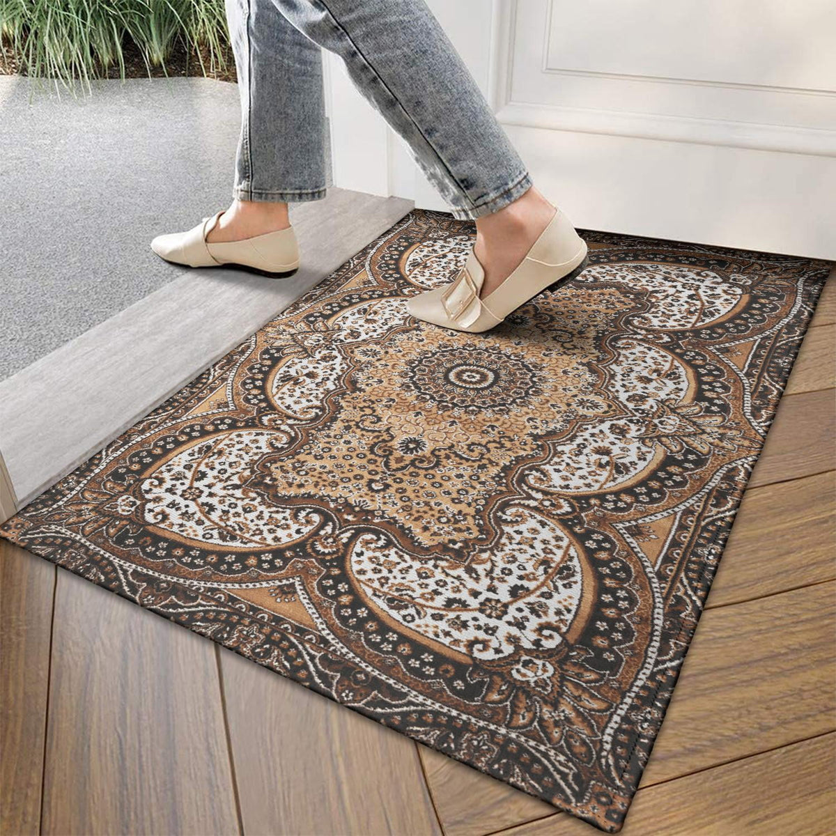 Brown Vintage Tribal Western Non Slip Washable Door Mat Funny Doormat Outdoor Inside Floor Rugs Crystal Velvet 30x17 Inches