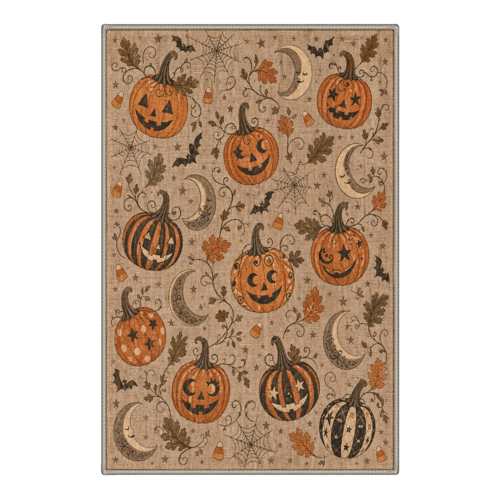 GENIMO 2'x7' Halloween Runner Rug, Washable Non Slip Soft Farmhouse Pumpkin Indoor Outdoor Hallway Runner for Porch Patio Kitchen Entryway, Vintage Sepia