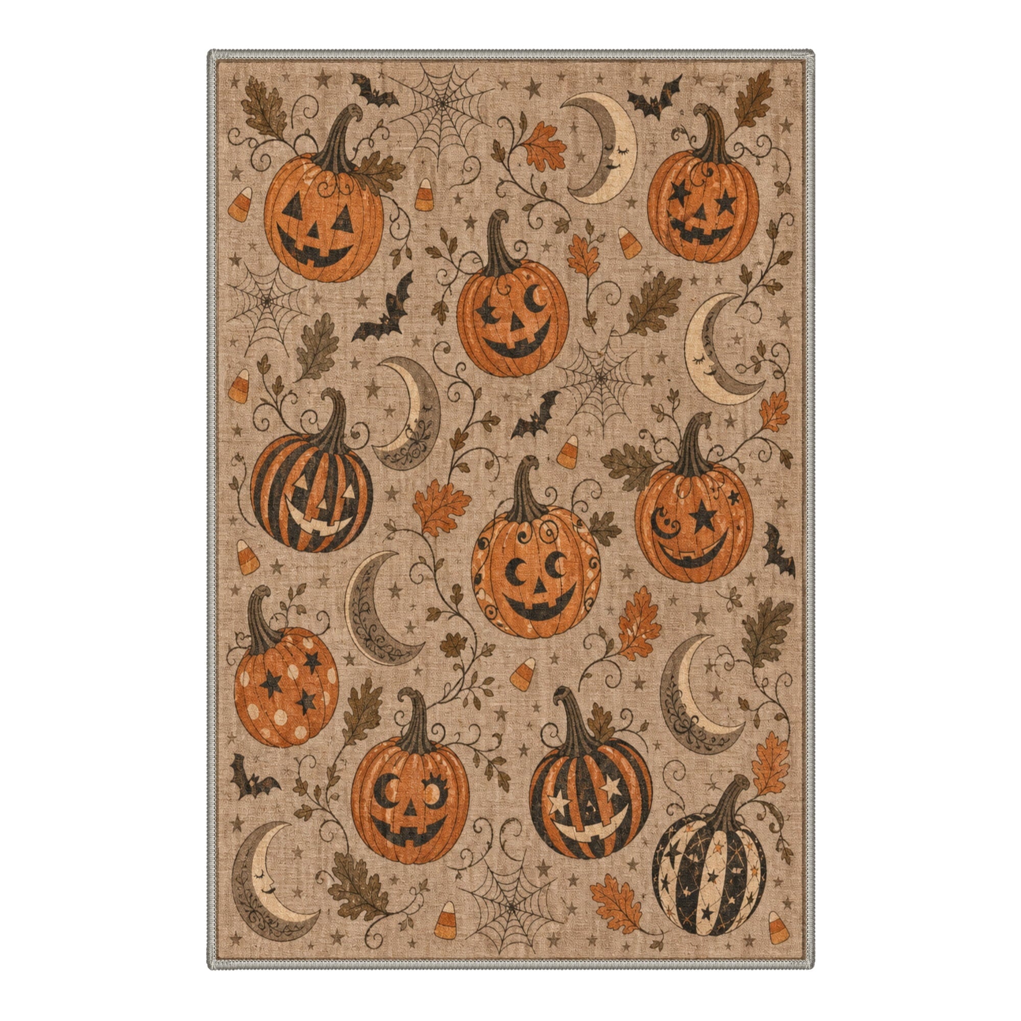 GENIMO 5'x7' Halloween Area Rug for Living Room, Washable Non Slip Soft Farmhouse Pumpkin Indoor Rug for Bedroom Dining Room Home Office, Vintage Sepia