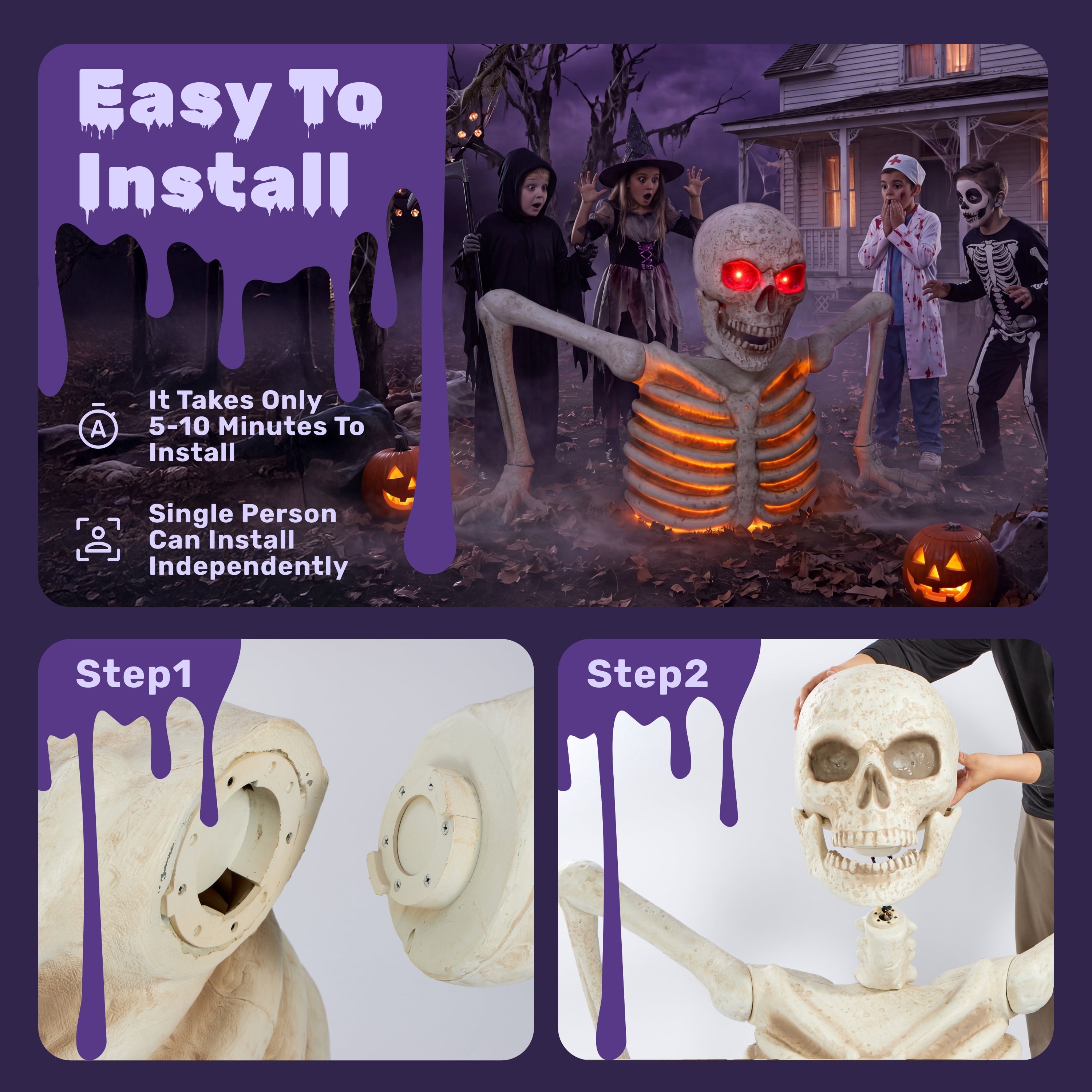 Joyfy 3.3x6.4FT Giant Halloween Groundbreaker Skeleton Decorations Outdoor, Light Up Animated Skeleton, IR Activated with Creepy Sound & Scary Motion, Scary Outdoor Indoor Halloween Decor for Graveya