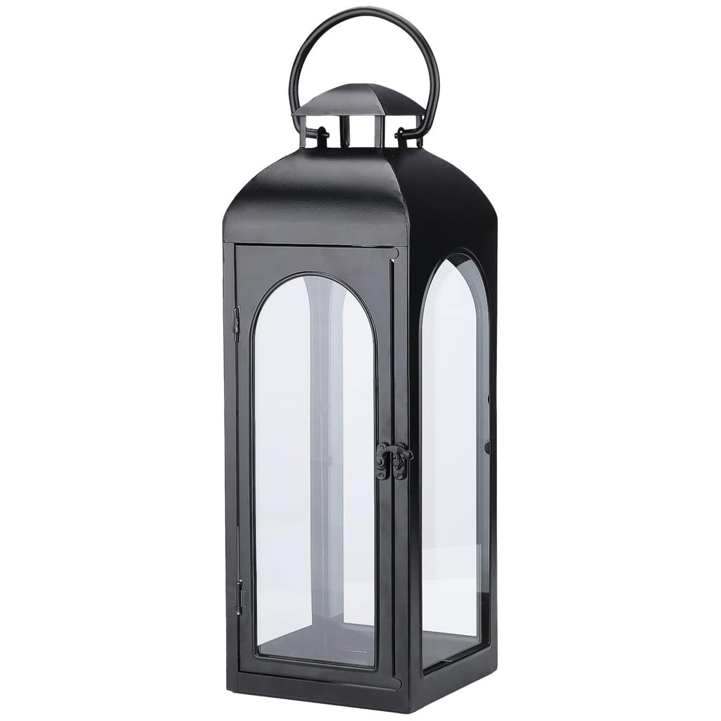 16 Inch Black Hurricane Lantern With Clear Glass Panels For Garden Living Room Indoor Outdoor Parties Weddings Balcony