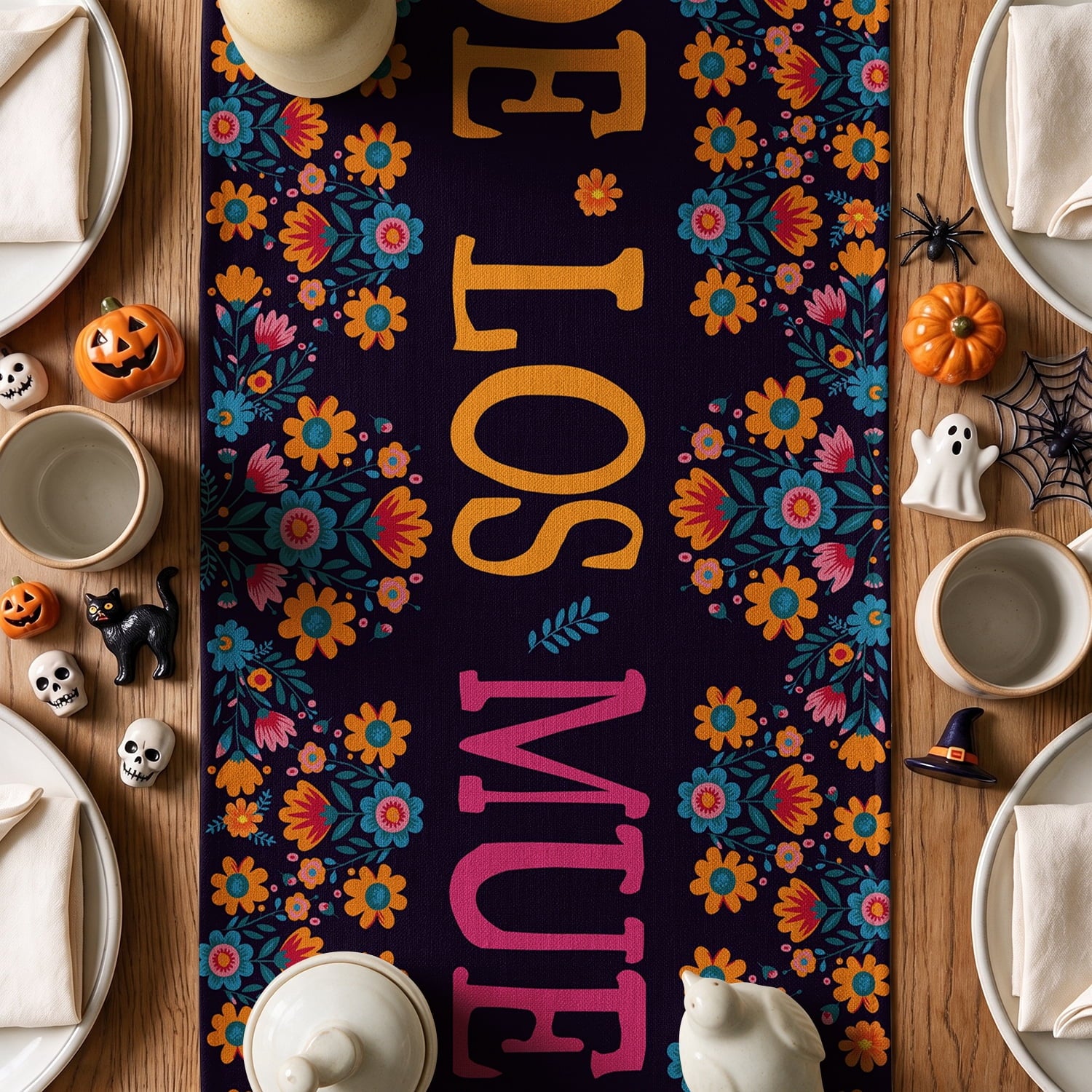 Sm:)e Halloween Table Runner Ghost Pumpkin 13x72 Inch, Halloween Party Kitchen Dining Indoor Outdoor Decorations,Orange