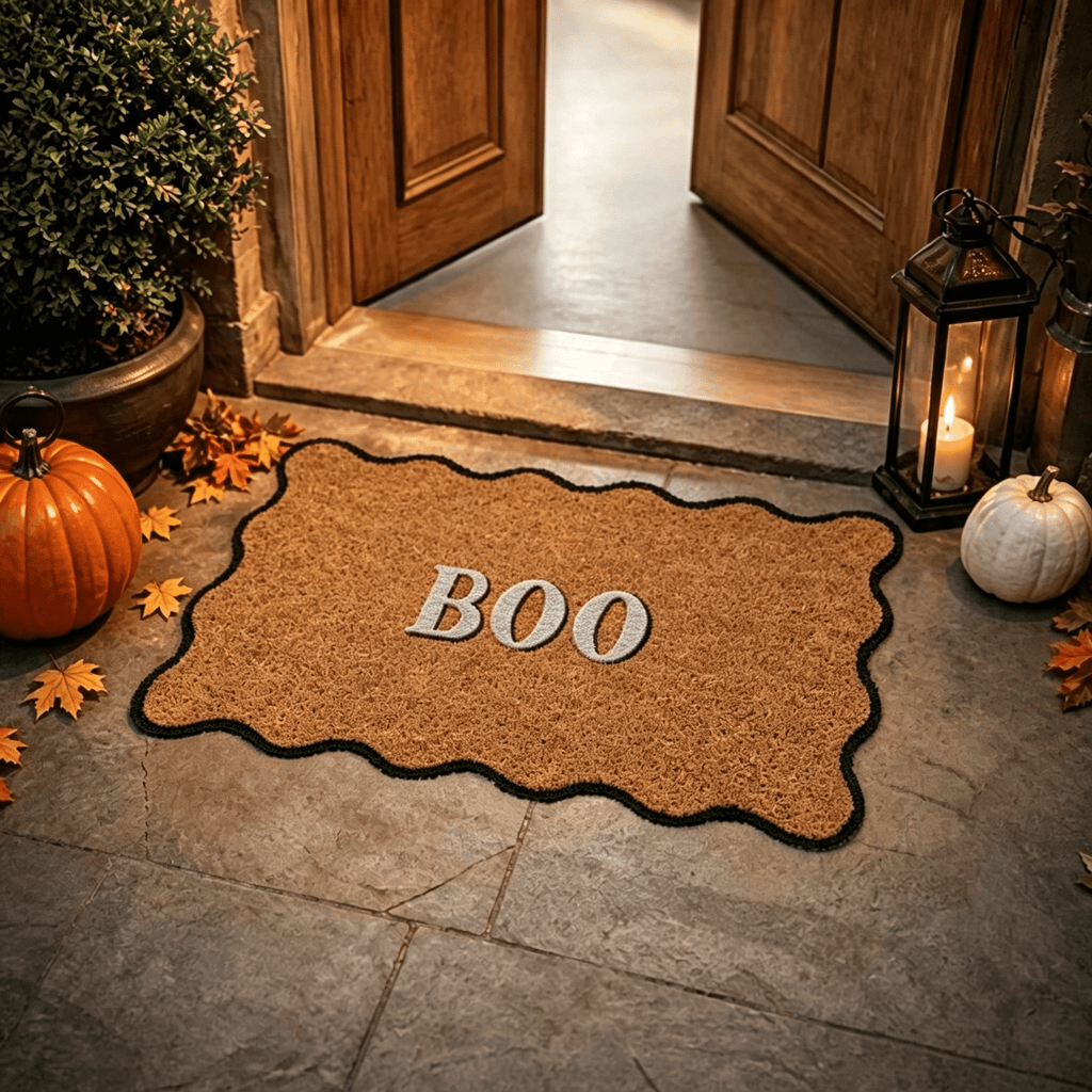 Clearance Halloween Multicolor Scallop Boo Outdoor Coir Doormat, 48" x 30" Large Halloween Bath Rug, Halloween Decoration Outdoor Indoor, Gift for Women Men