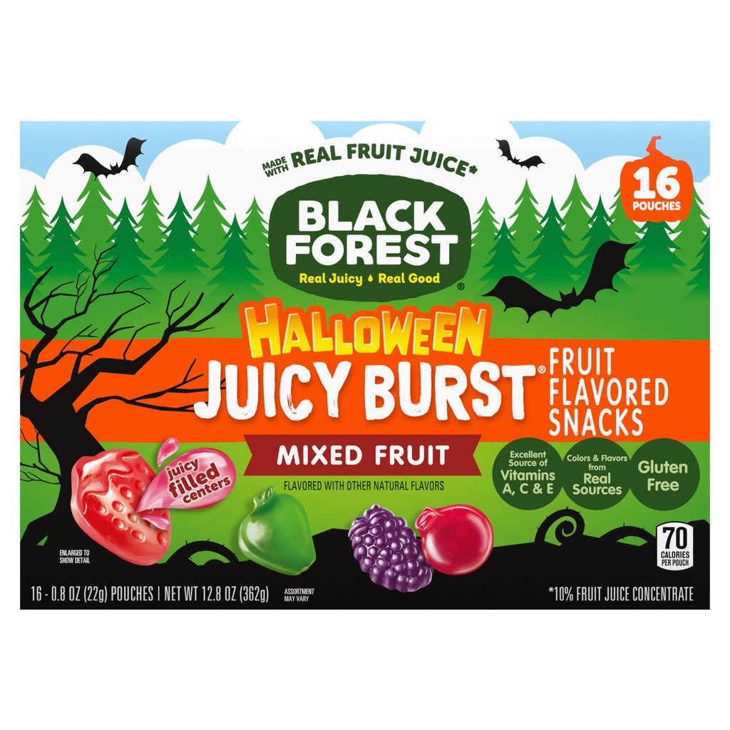 Black Forest Halloween Juicy Burst Fruit Flavored Snacks, Mixed Fruit Flavors, A Juicy Burst of Natural Flavors, Made with Real Fruit Juice, 12.8 oz 16 Count
