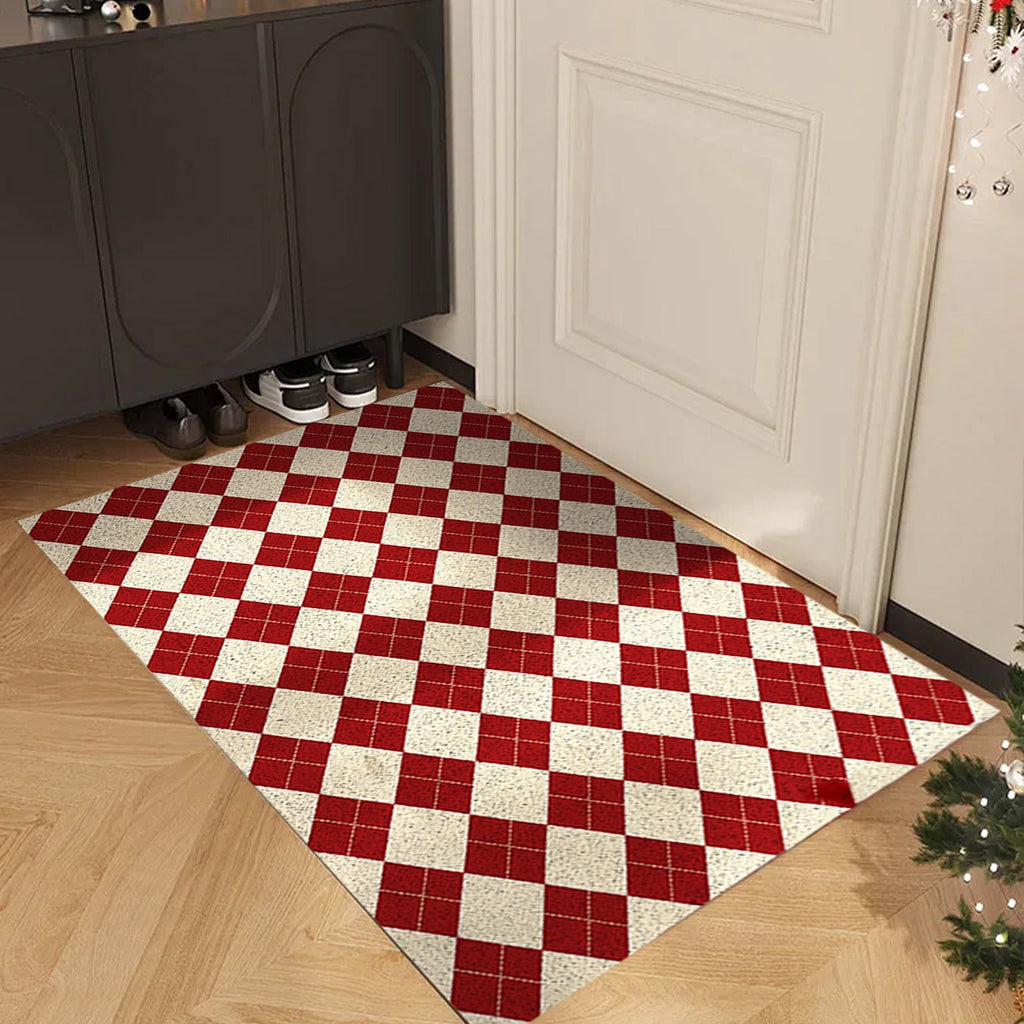 Orange Plaid Fall Outdoor Mat, Hand-Woven Porch Rug for Thanksgiving Halloween Door Decor
