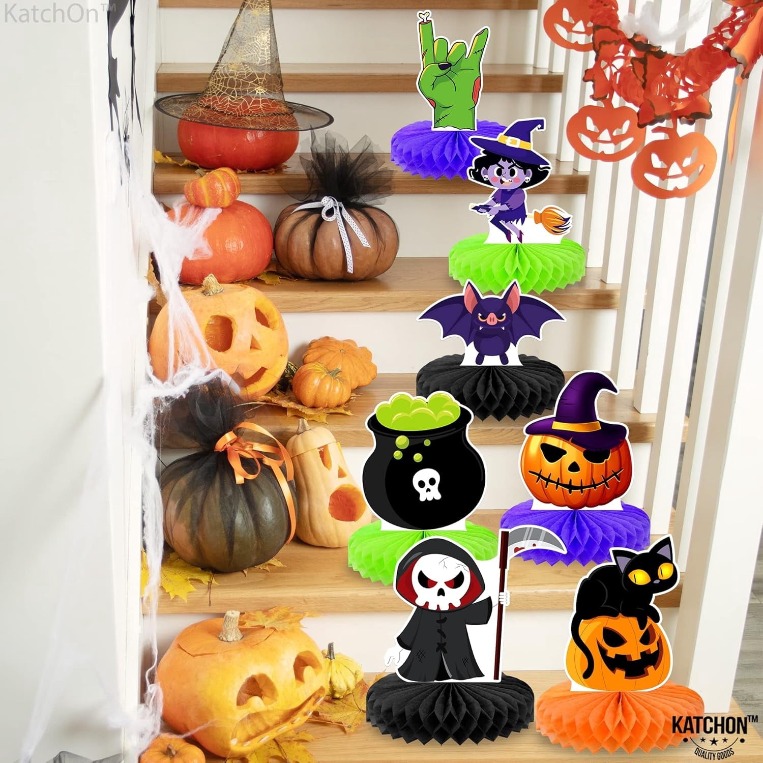 KatchOn, Halloween Honeycomb Centerpieces - Pack of 9 | Halloween Party Table Decorations | Halloween Party Table Centerpieces for Kids Halloween Birthday Party Decorations | Halloween Table Decor