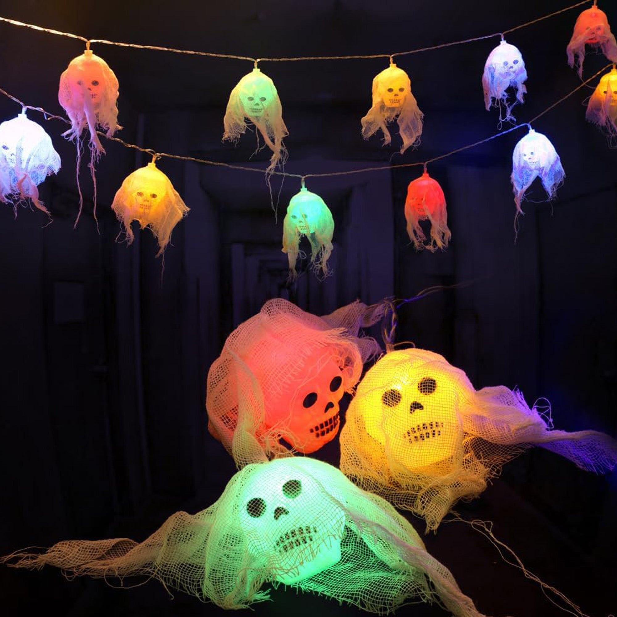 MYFLOCY Halloween LED Battery Operated Skull String Lights 10 Lighting Modes Indoor Outdoor Courtyard Decor ( 10 Ft )