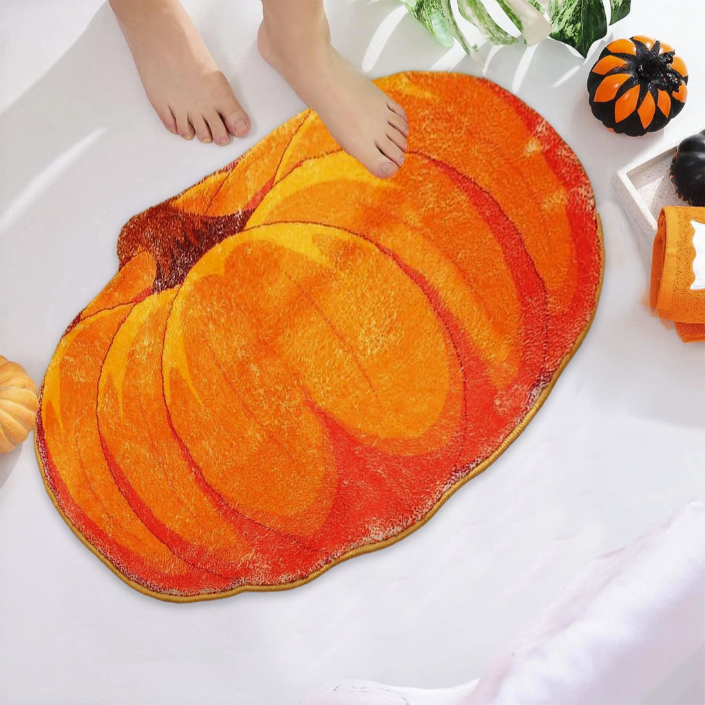 Cute Pumpkin Shaped Doormats, 15.7''x23.6'' Soft Non Slip Decorative Rugs for Front Door Bedroom Bathroom, Halloween & Thanksgiving Supplies