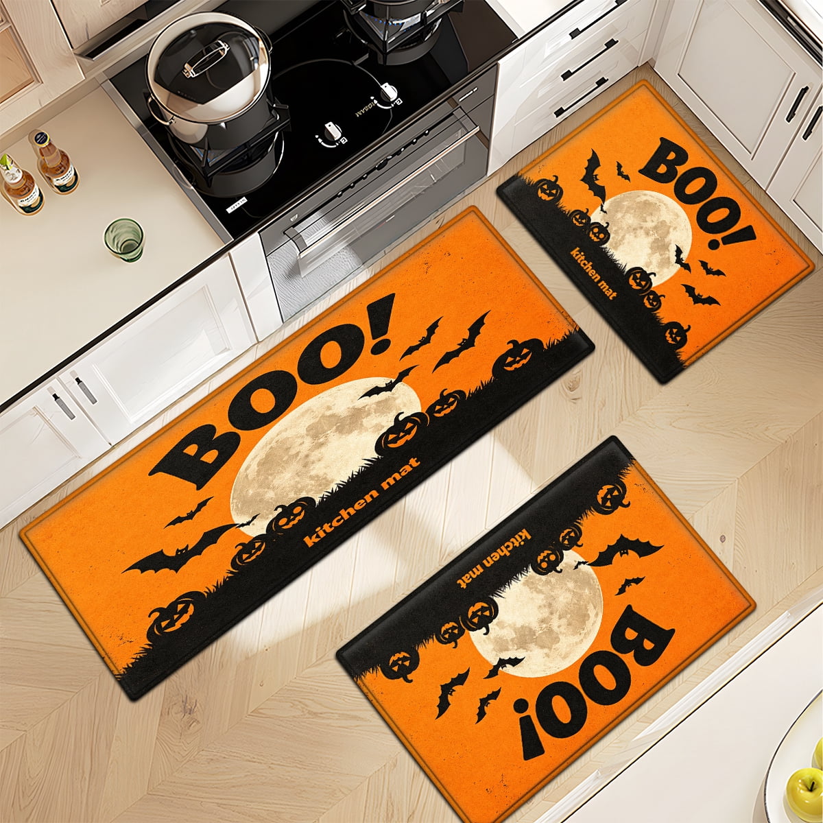 CCTFS Halloween Pumpkin Bat Candy 1Pc Flannel Mat and Kitchen Rugs,Soft Non-slip,Perfect for Home Bathroom