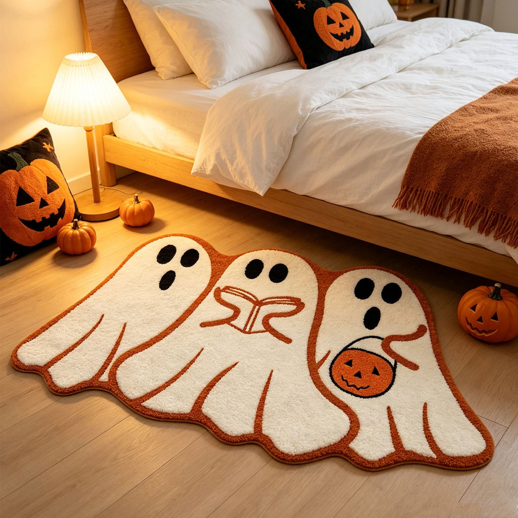 Halloween Ghost Cluster Shaped Welcome Doormat, Cute Ghost Floormat Non Slip Rubber Backing for Halloween Front Porch Entryway Room Decor,40x60cm
