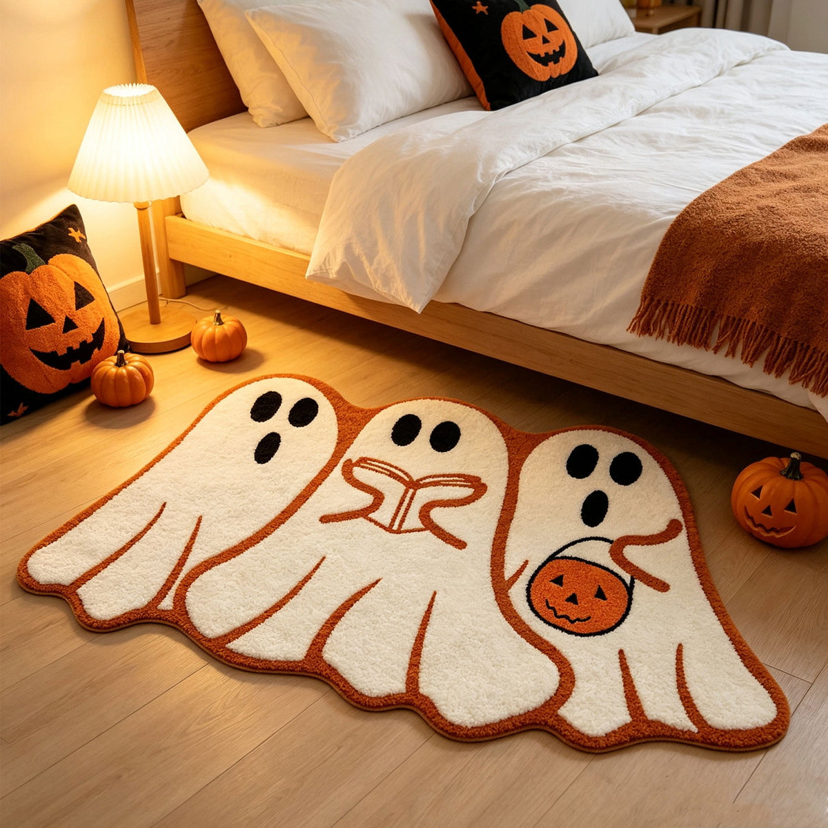 Halloween Ghost Cluster Shaped Welcome Doormat, Cute Ghost Floormat Non Slip Rubber Backing for Halloween Front Porch Entryway Room Decor,40x60cm