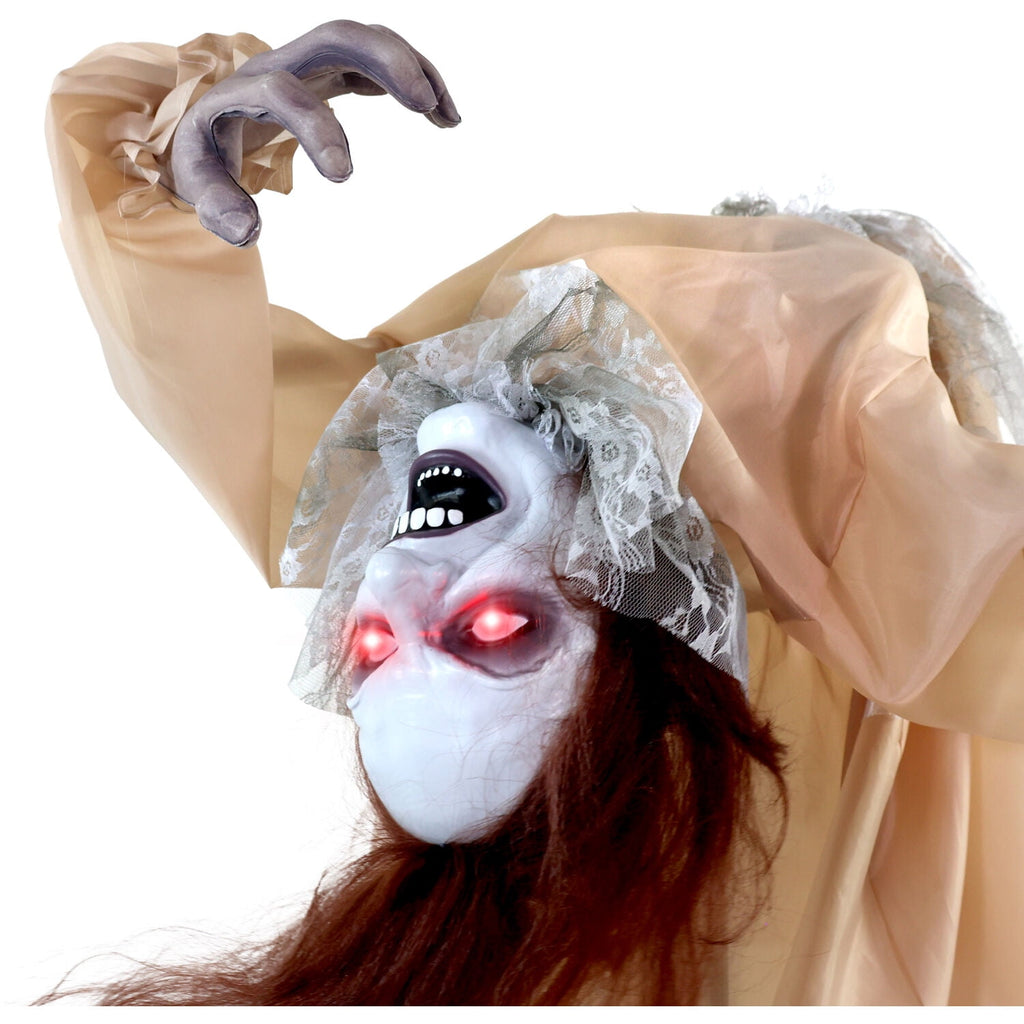 Haunted Hill Farm 3.4 ft Touch-Activated Animated Possessed Backbend Lady Halloween Animatronic, HHLADY-15FLSA