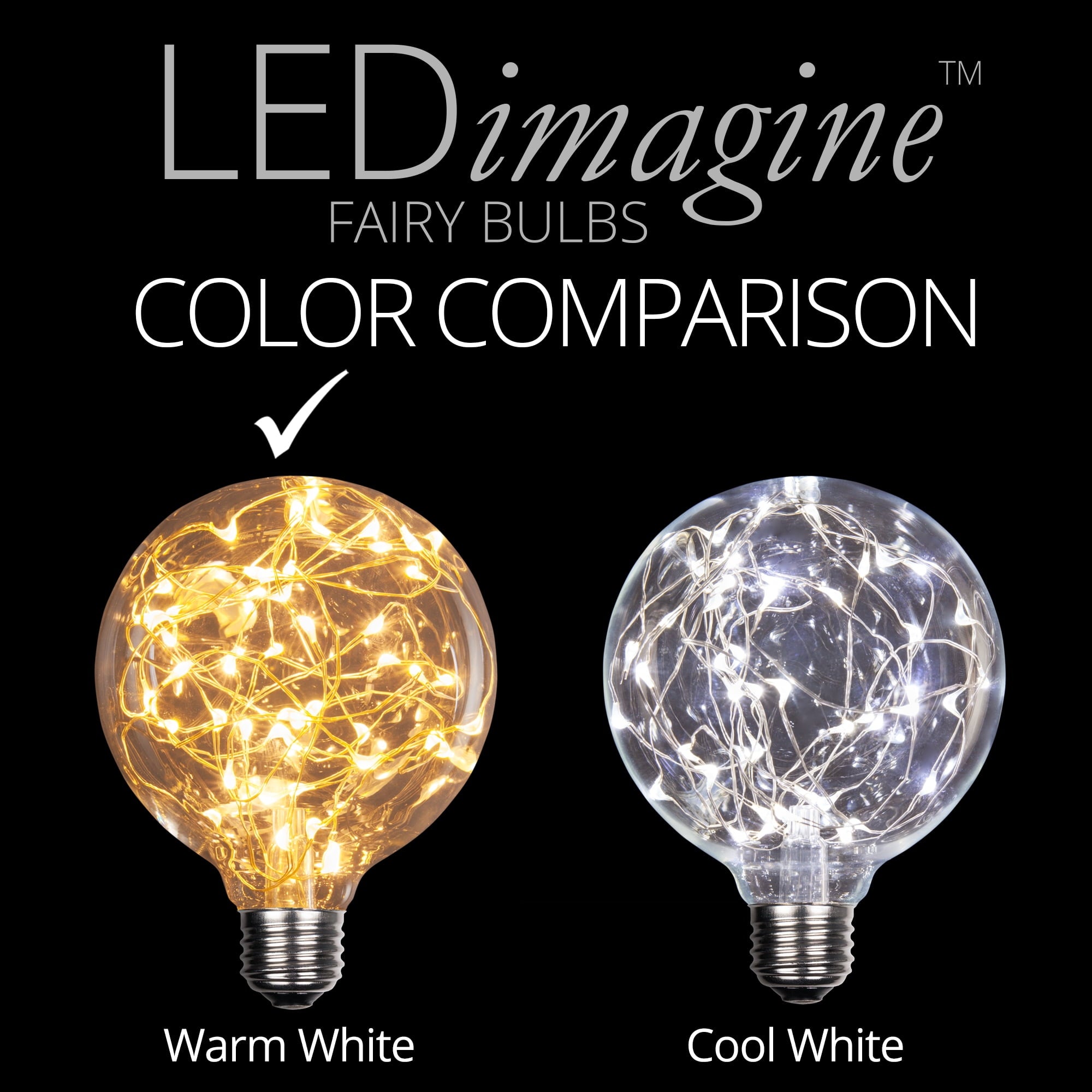 LEDimagine G80 Fairy Light Bulb, 50 Multicolor Color Changing LED Diodes Inside, Clear Glass Finish, E26 Base