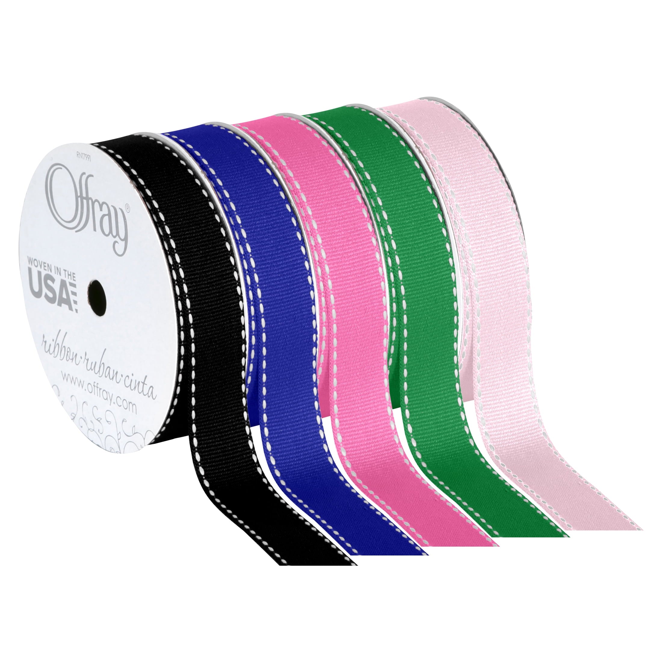 (3 pack) Offray Ribbon, Black and White 5/8 inch Grosgrain Polyester Ribbon, 9 feet