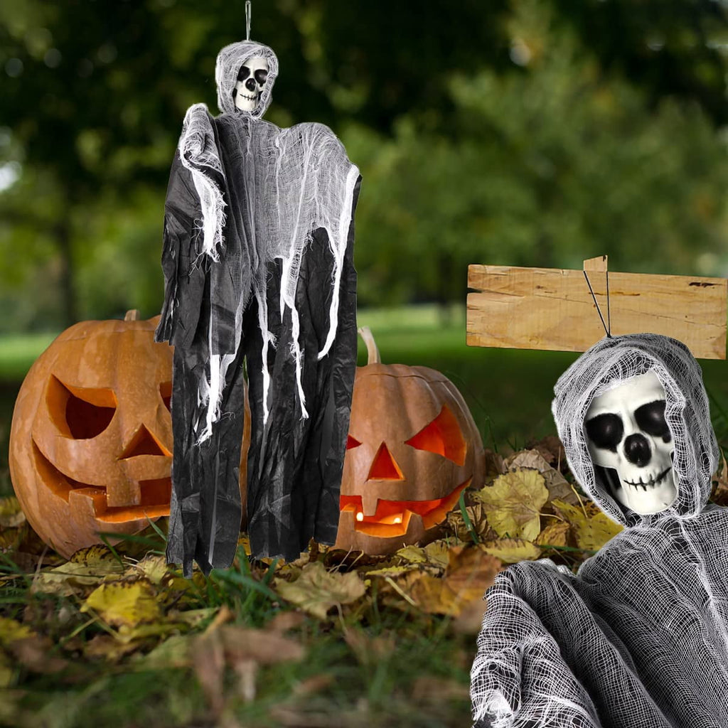 Halloween Hanging Grim Reaper with 60 LED Purple Halloween Lights,2 Lighting Modes Halloween Decoration Waterproof Battery Operated for Indoor/Outdoor Party,Yard,House Decor