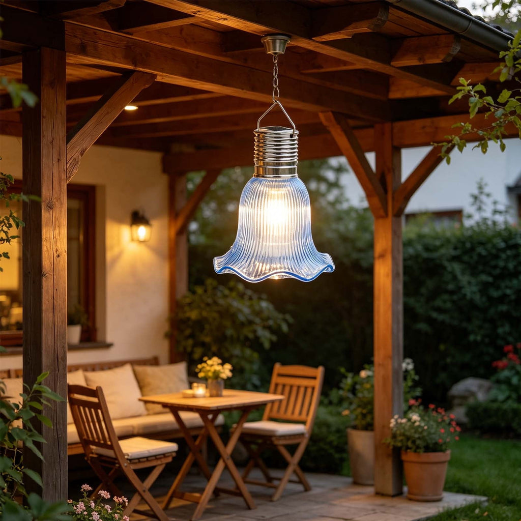 Dyegold Solar Hanging Lantern with Flower Style Lampshade Waterproof LED Decorative Light for Garden Patio Backyard Pergola Camping Outdoor Warm Glow